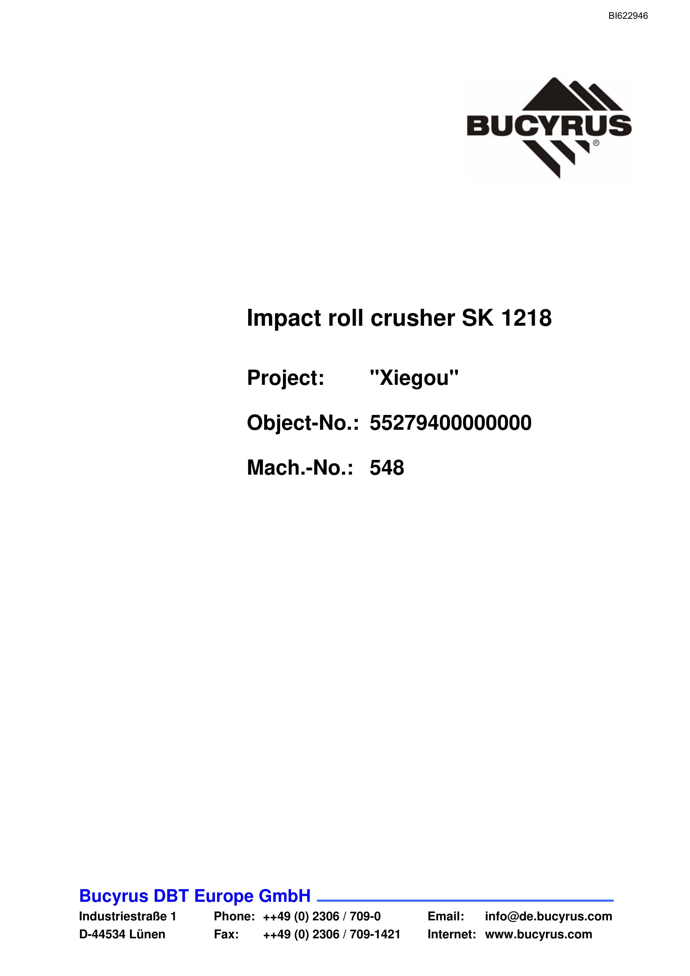 Bucyrus Impact Roll Crusher SK 1218 Spare Parts List BI622946