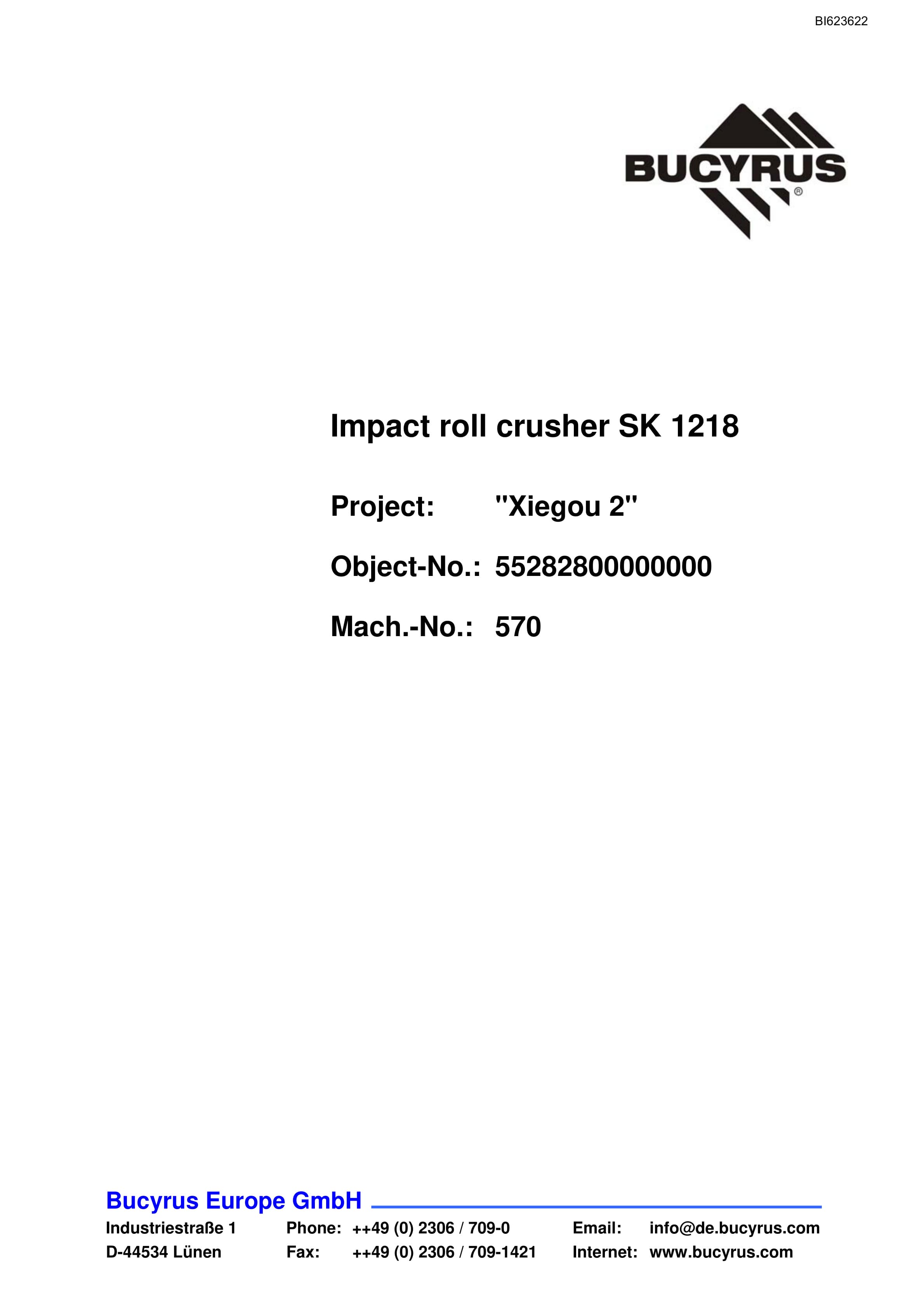 Bucyrus Impact Roll Crusher SK 1218 Spare Parts List BI623622