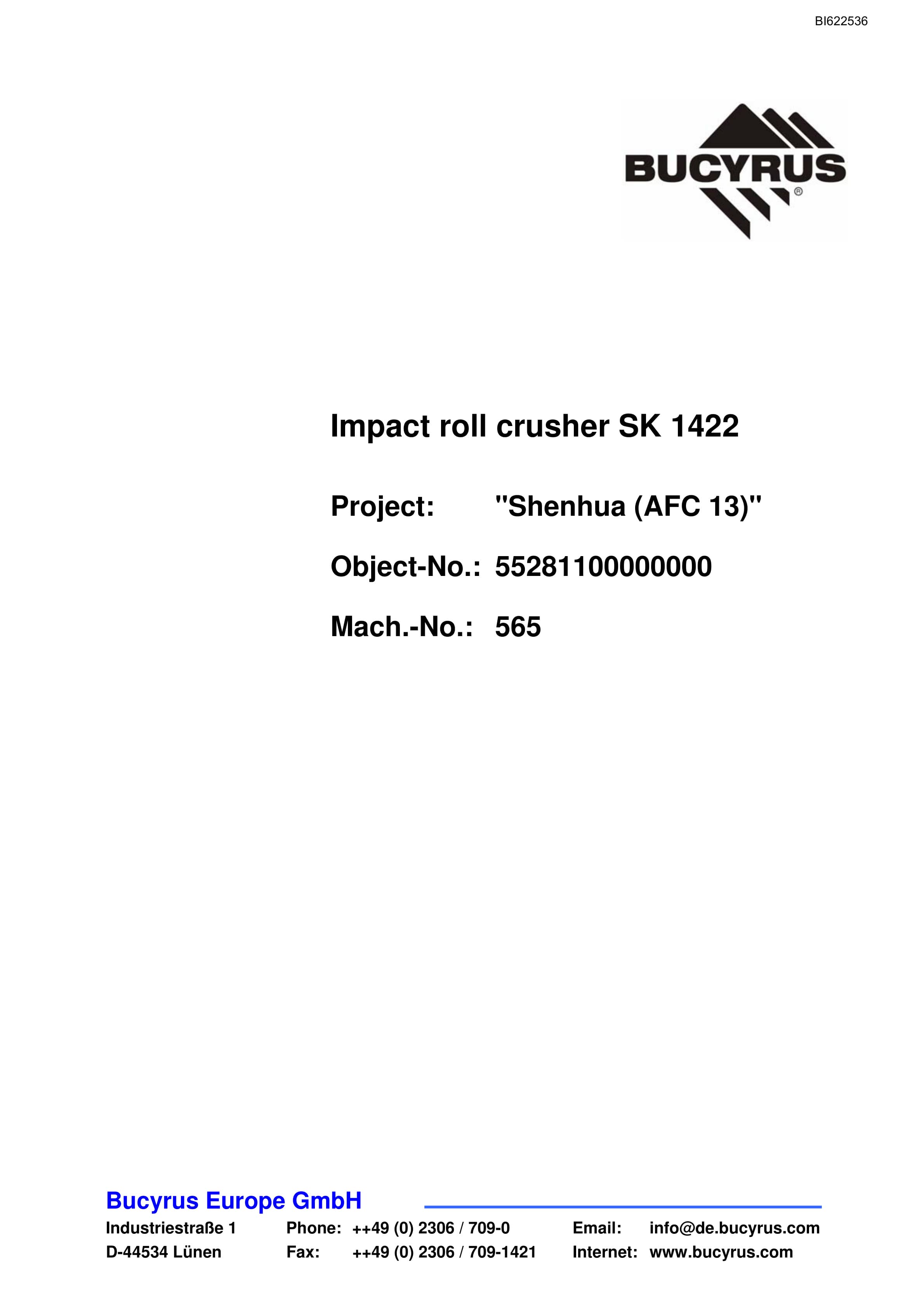 Bucyrus Impact Roll Crusher SK 1422 Spare Parts List BI622536