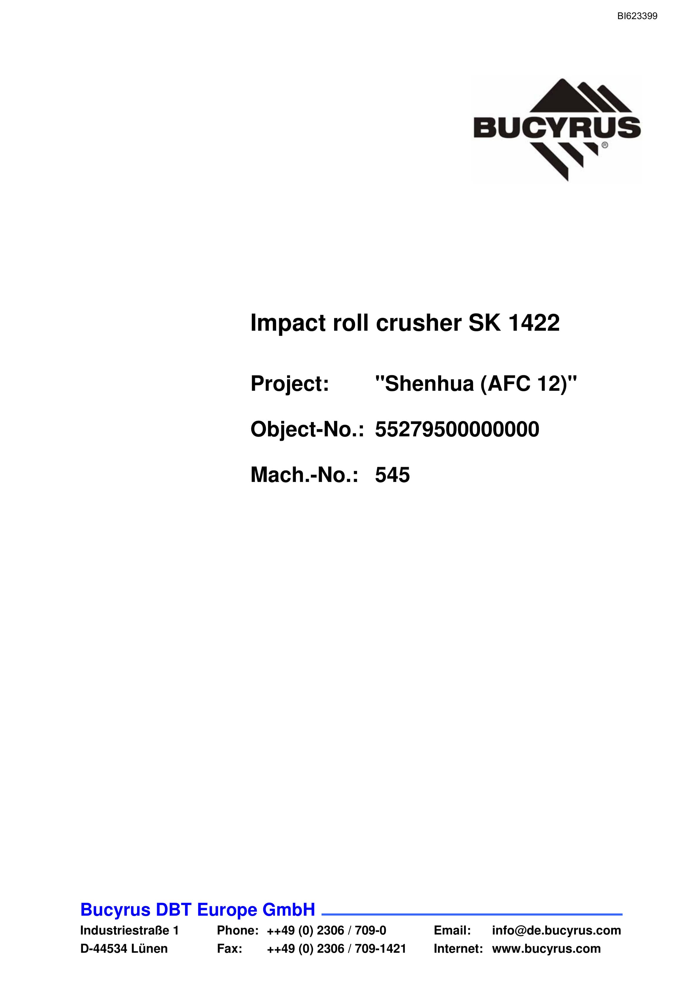 Bucyrus Impact Roll Crusher SK 1422 Spare Parts List BI623399