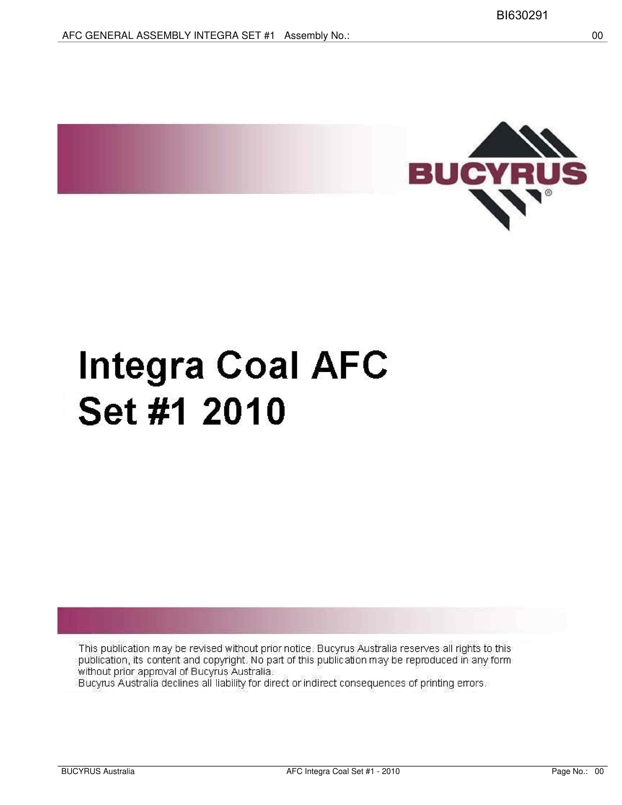 Bucyrus Integra Coal AFC Set 1 2010 Parts Catalog BI630291