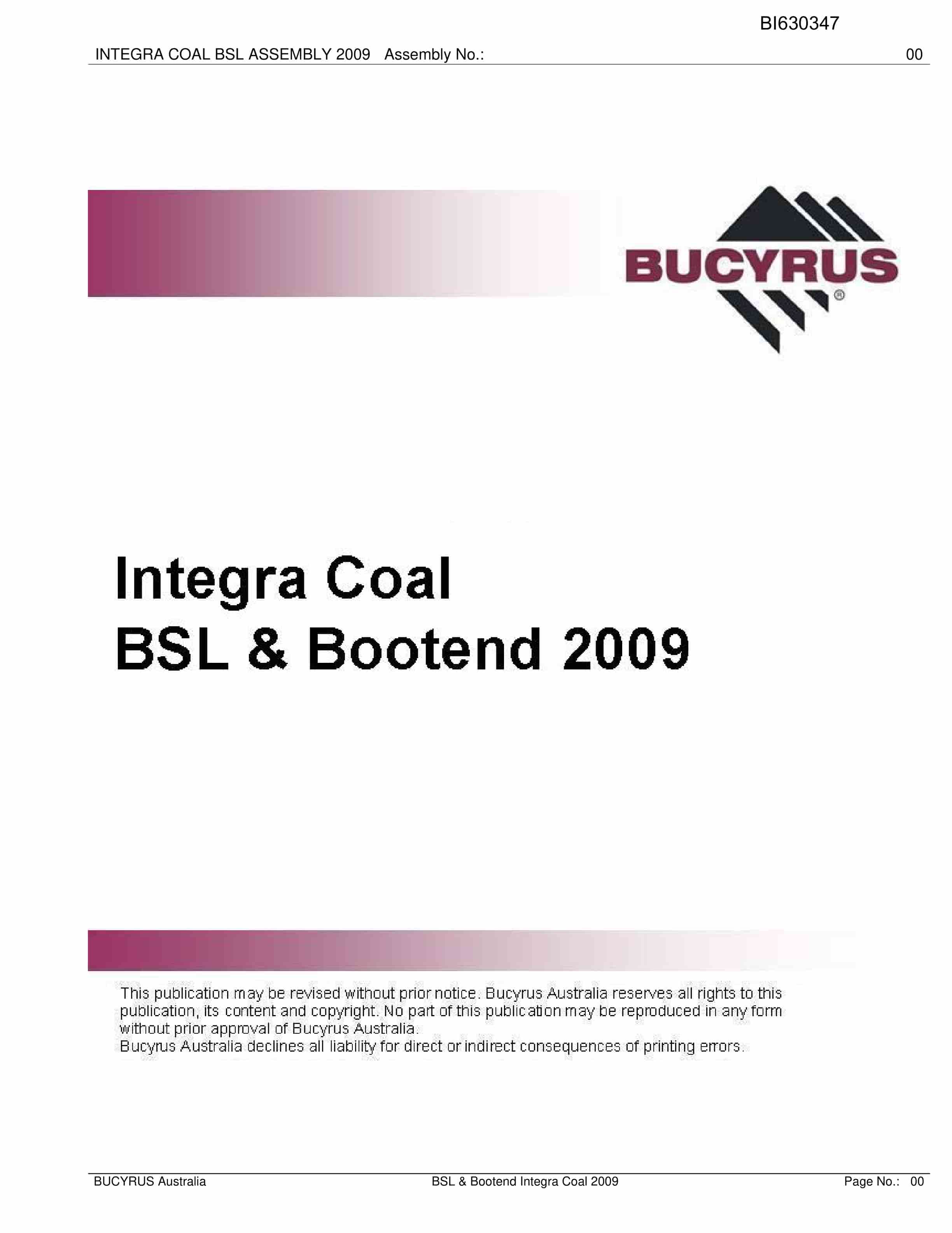 Bucyrus Integra Coal BSL And Bootend 2009 Parts Catalog BI630347