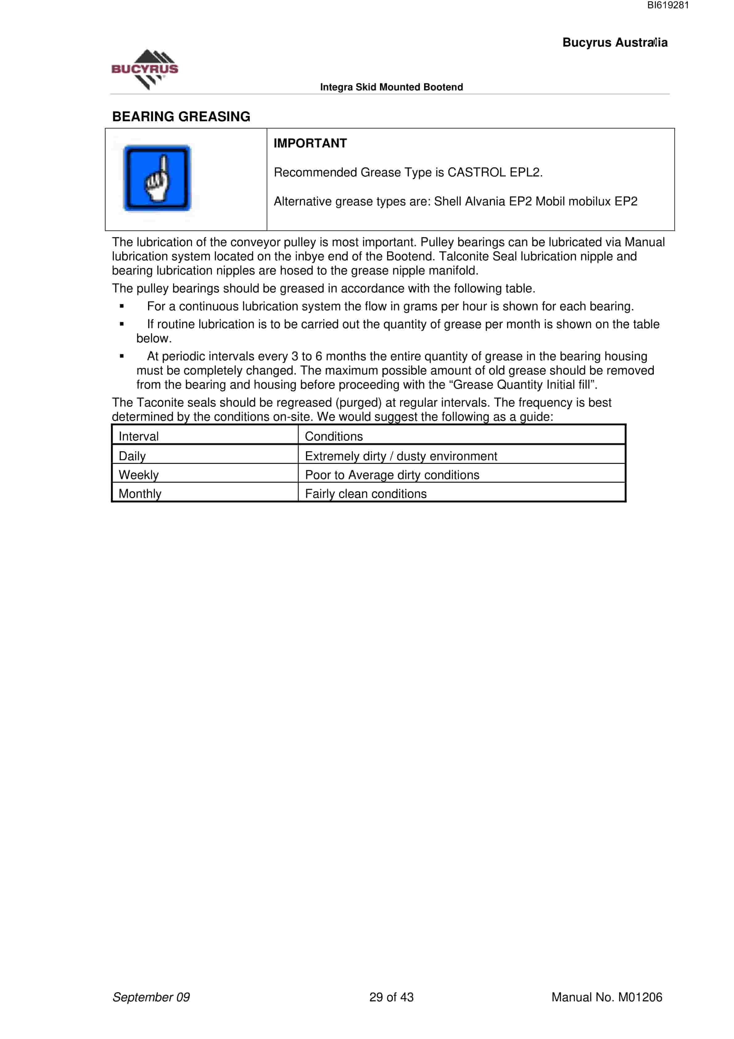 Bucyrus Integra Skid Mounted Bootend PM4 Controlled Technical Manual BI619281-3