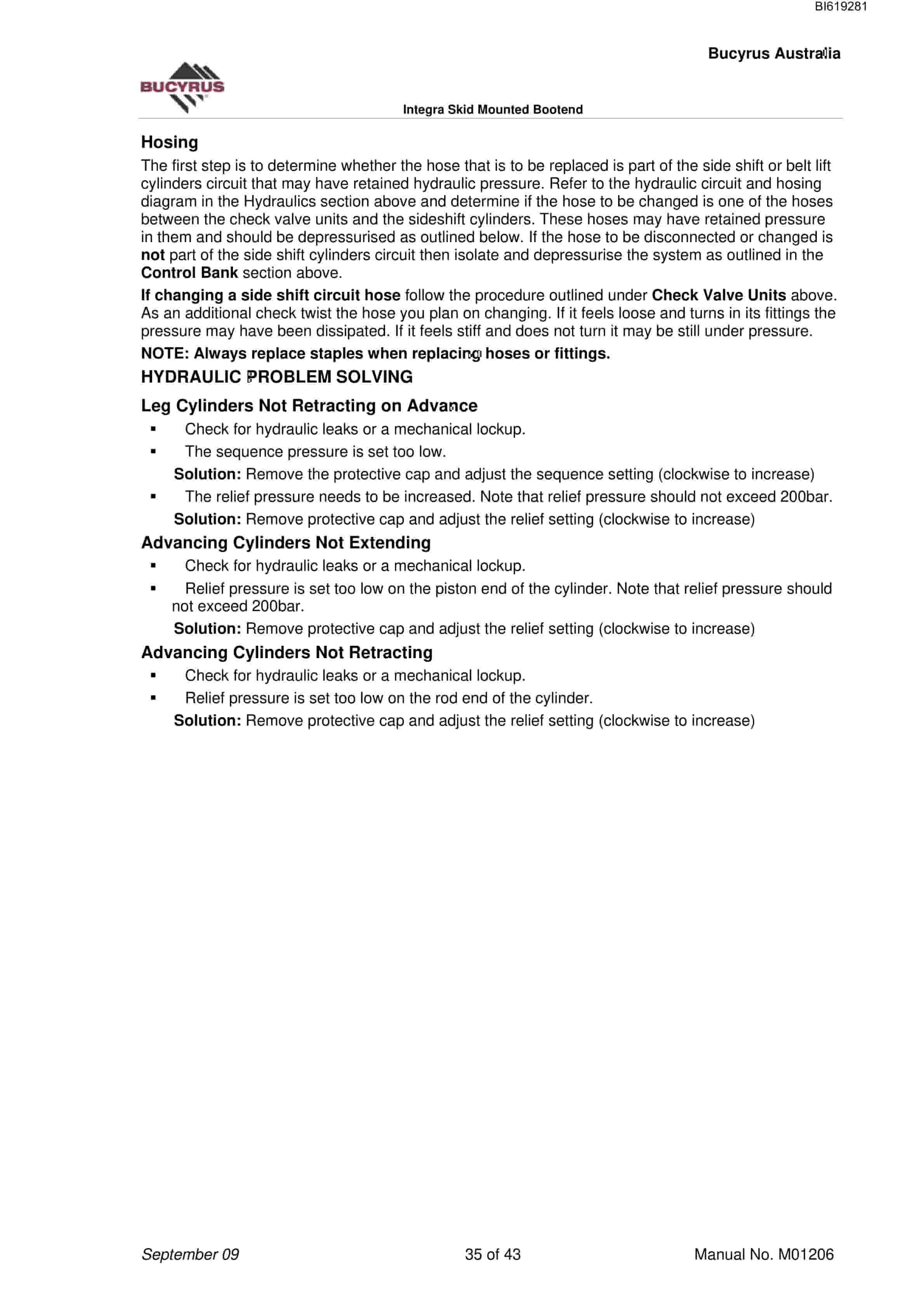 Bucyrus Integra Skid Mounted Bootend PM4 Controlled Technical Manual BI619281-5