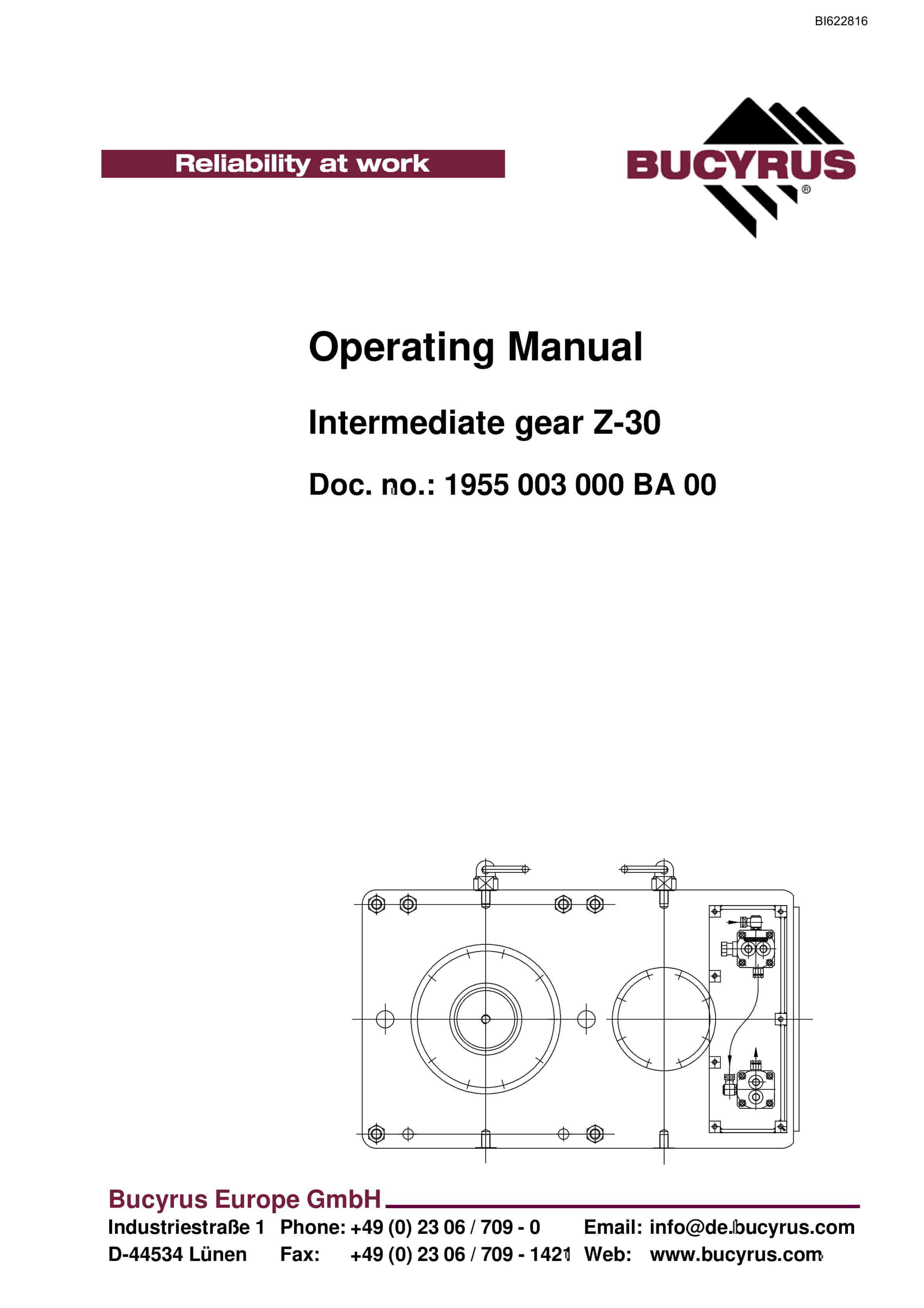 Bucyrus Intermediate Gear Z-30 Operating Manual BI622816