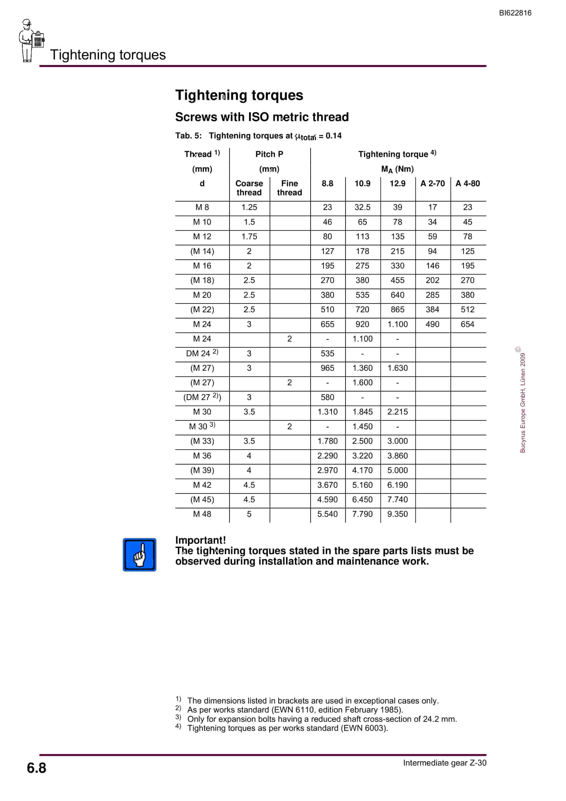 Bucyrus Intermediate Gear Z-30 Operating Manual BI622816-5