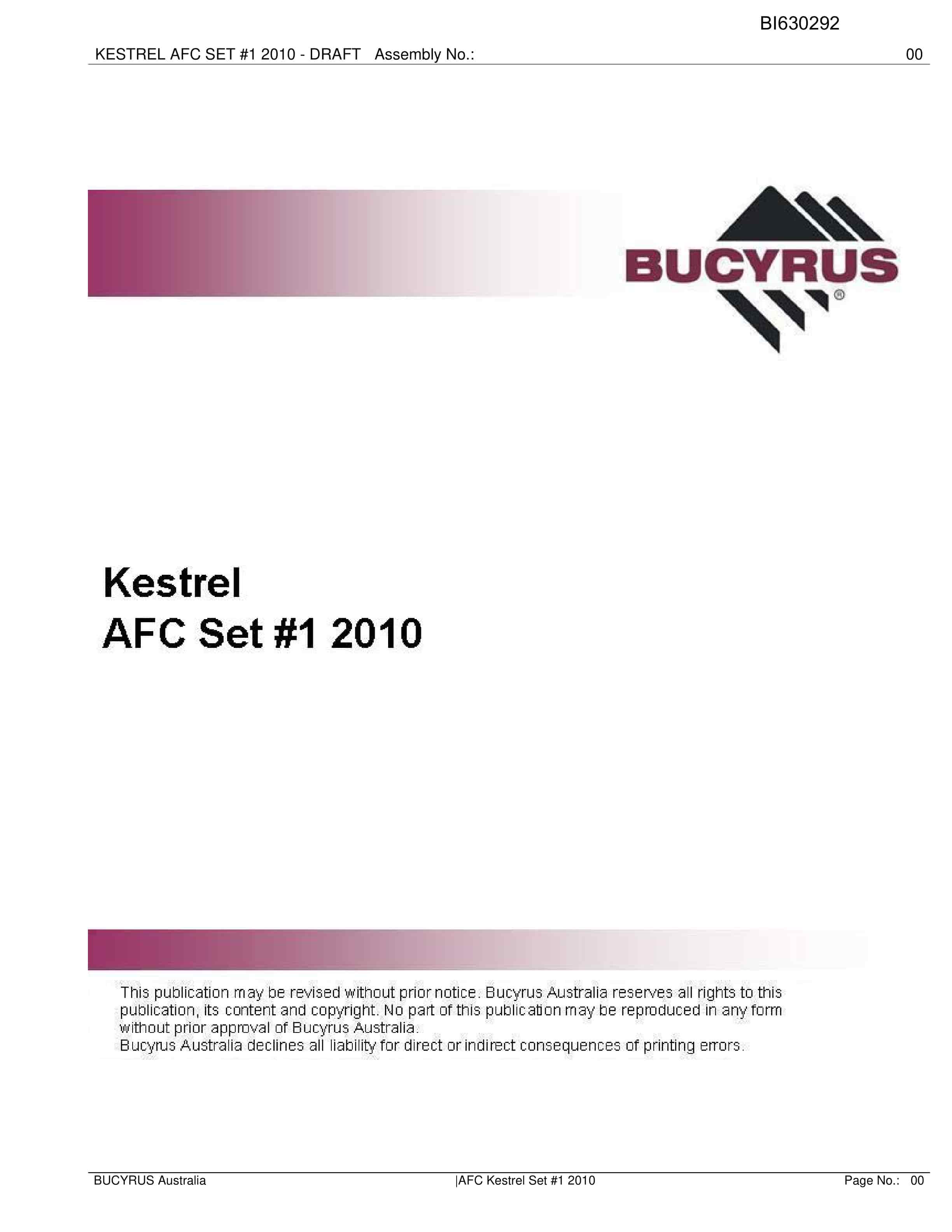Bucyrus Kestrel AFC Set 1 2010 Parts Catalog BI630292