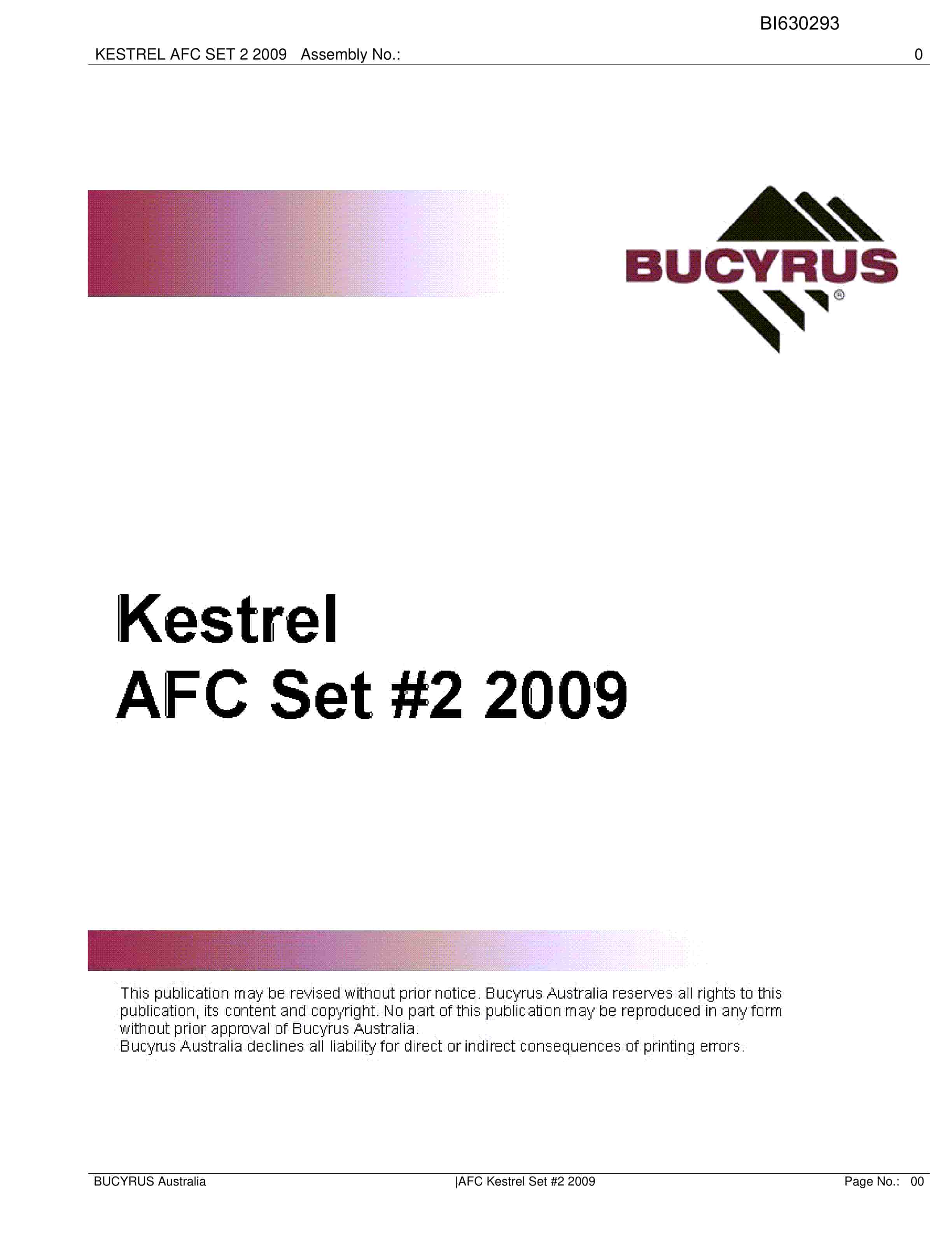 Bucyrus Kestrel AFC Set 2 2009 Parts Catalog BI630293