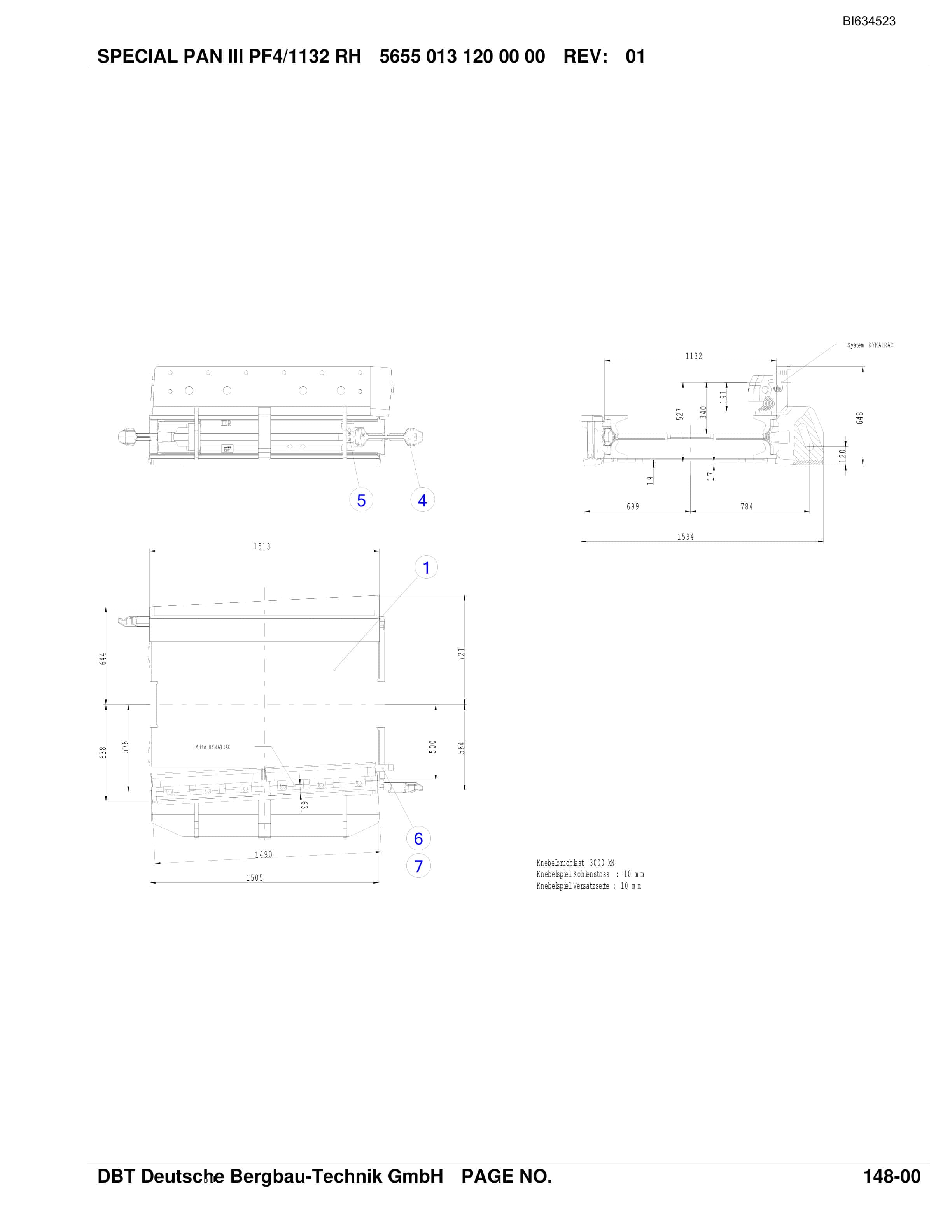 Bucyrus KUSHIRO P2 Face Conveyor-Beam Stage Loader PF4-1132 (Right Hand) Parts Catalog BI634523-2