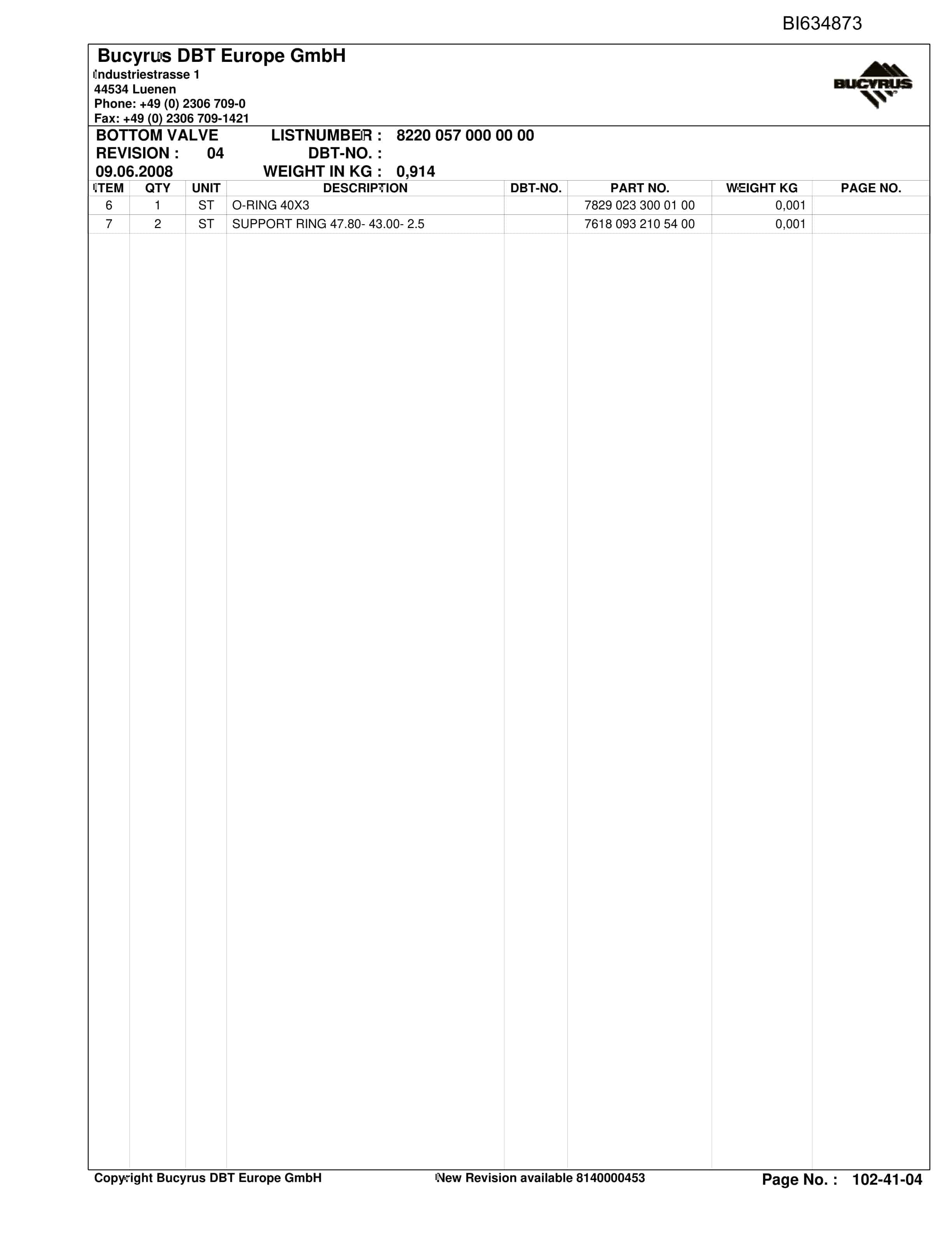 Bucyrus LAZY Roof Support And Supply Parts Catalog BI634873-2