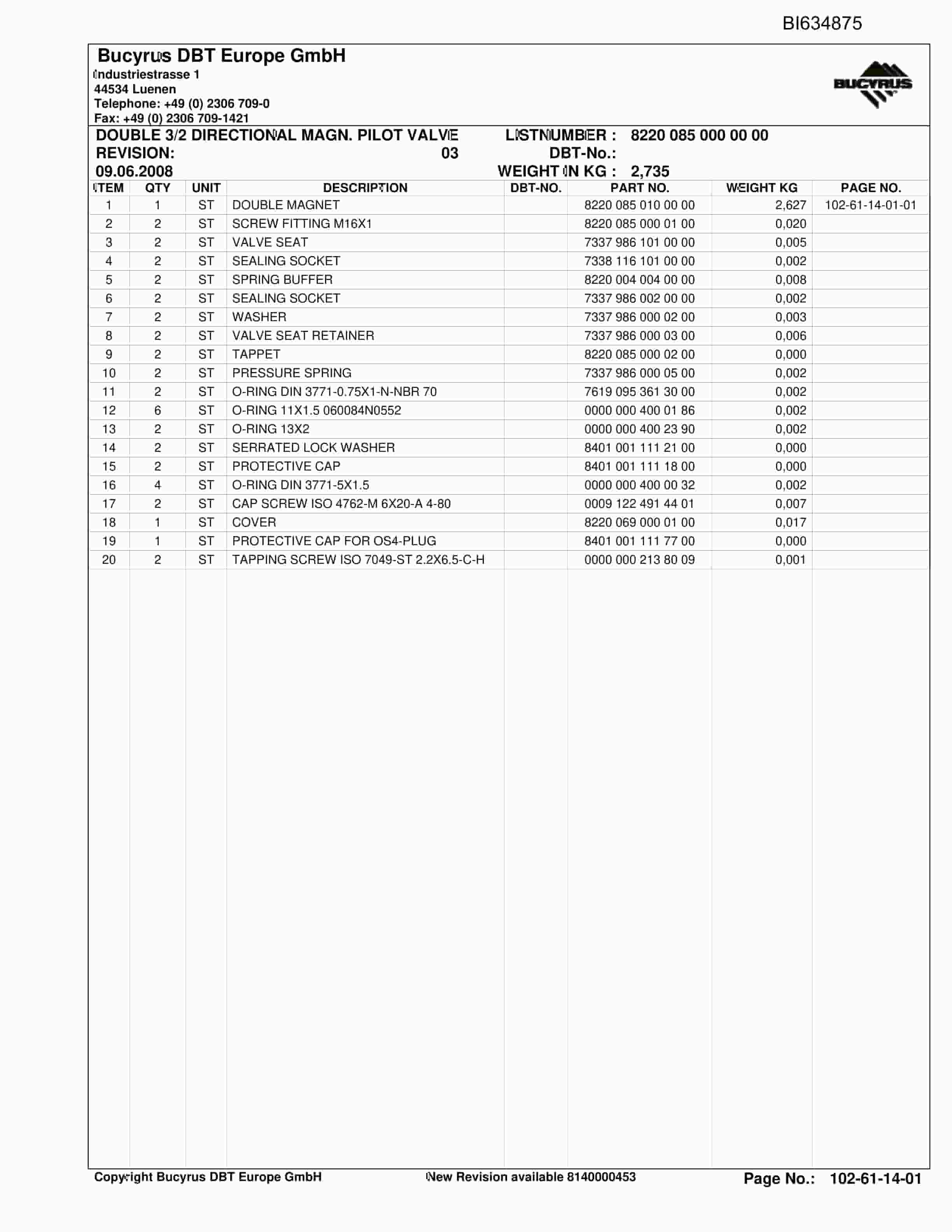 Bucyrus LAZY Roof Support And Supply Parts Catalog BI634875-4