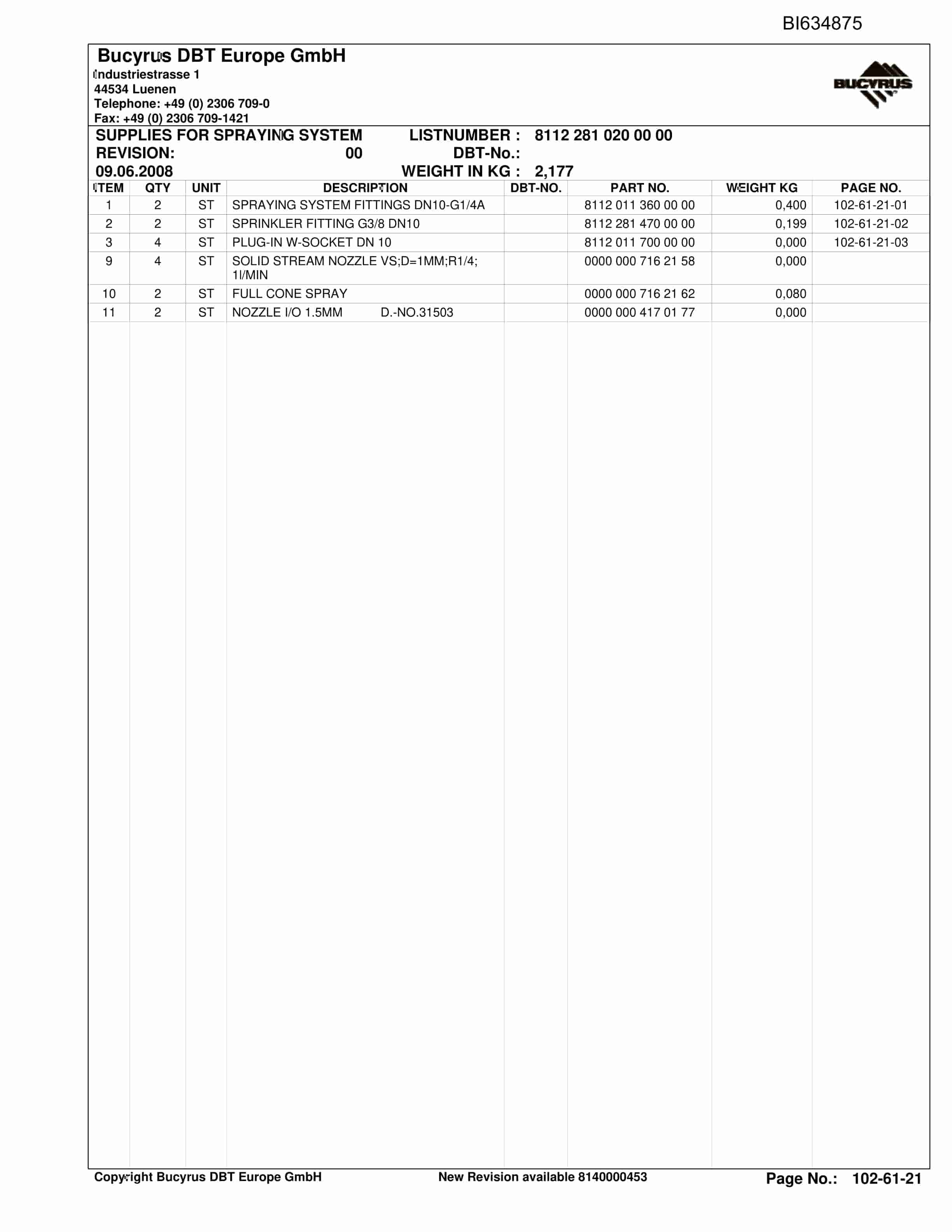 Bucyrus LAZY Roof Support And Supply Parts Catalog BI634875-5