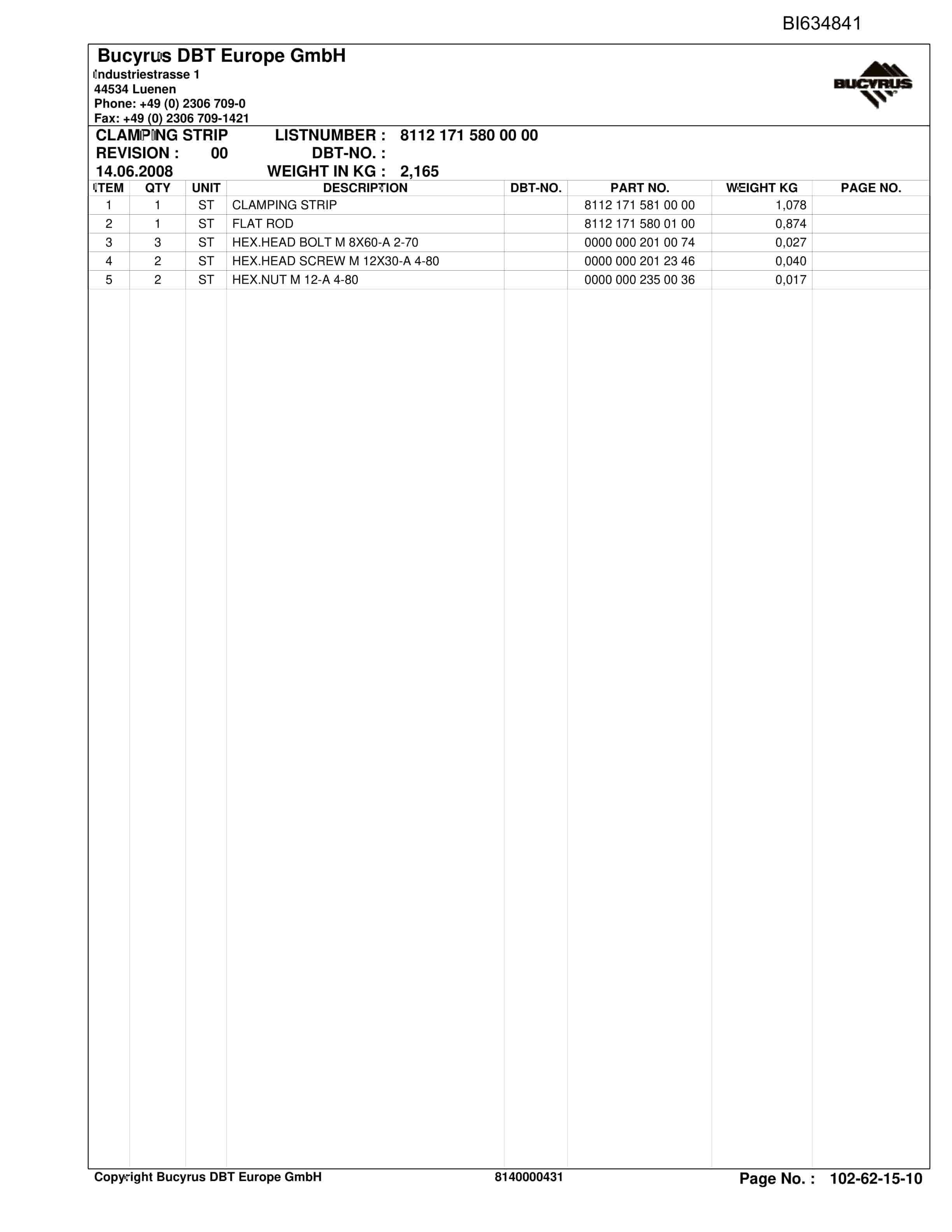 Bucyrus LAZY-SHEAR Roof Support A. Supply Parts Catalog BI634841-2