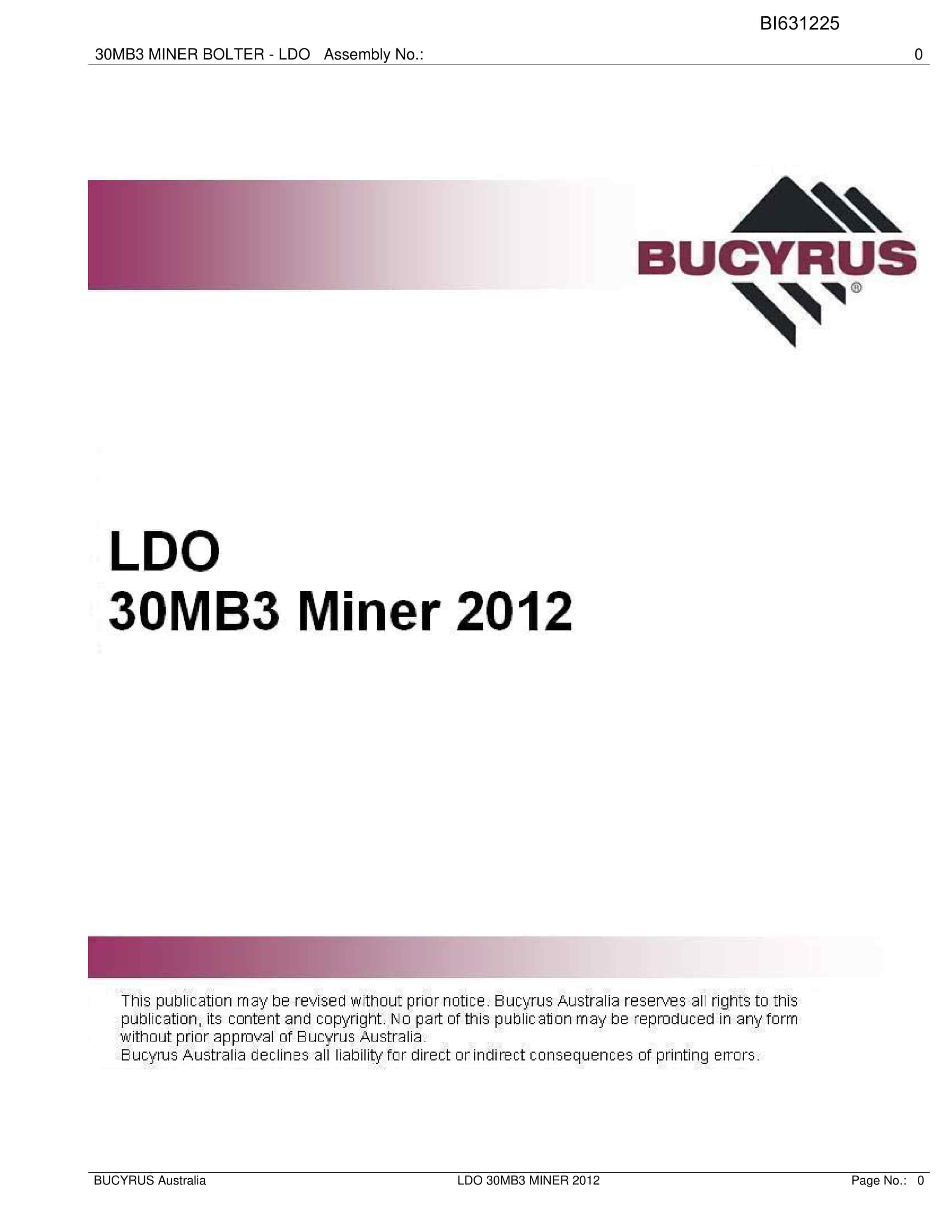 Bucyrus LDO 30MB3 Miner 2012 Parts Catalog BI631225
