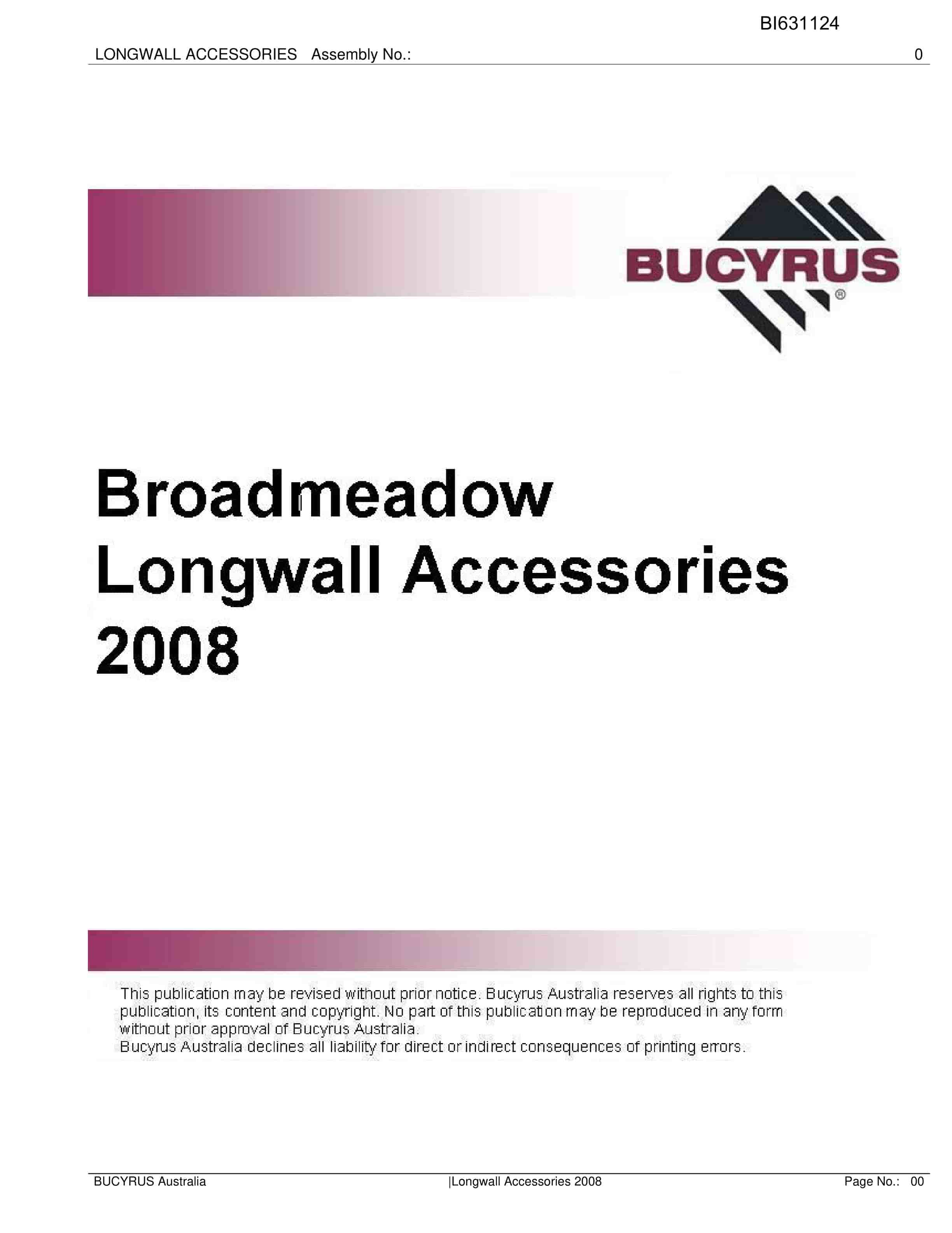 Bucyrus Longwall Accessories 2008 Parts Catalog BI631124