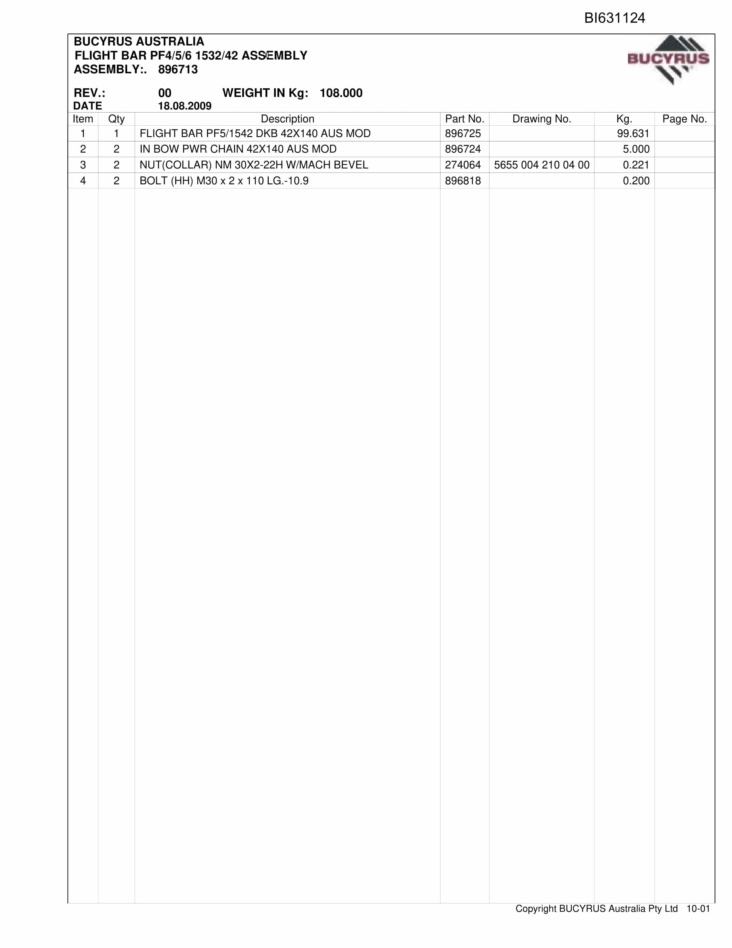 Bucyrus Longwall Accessories 2008 Parts Catalog BI631124-3