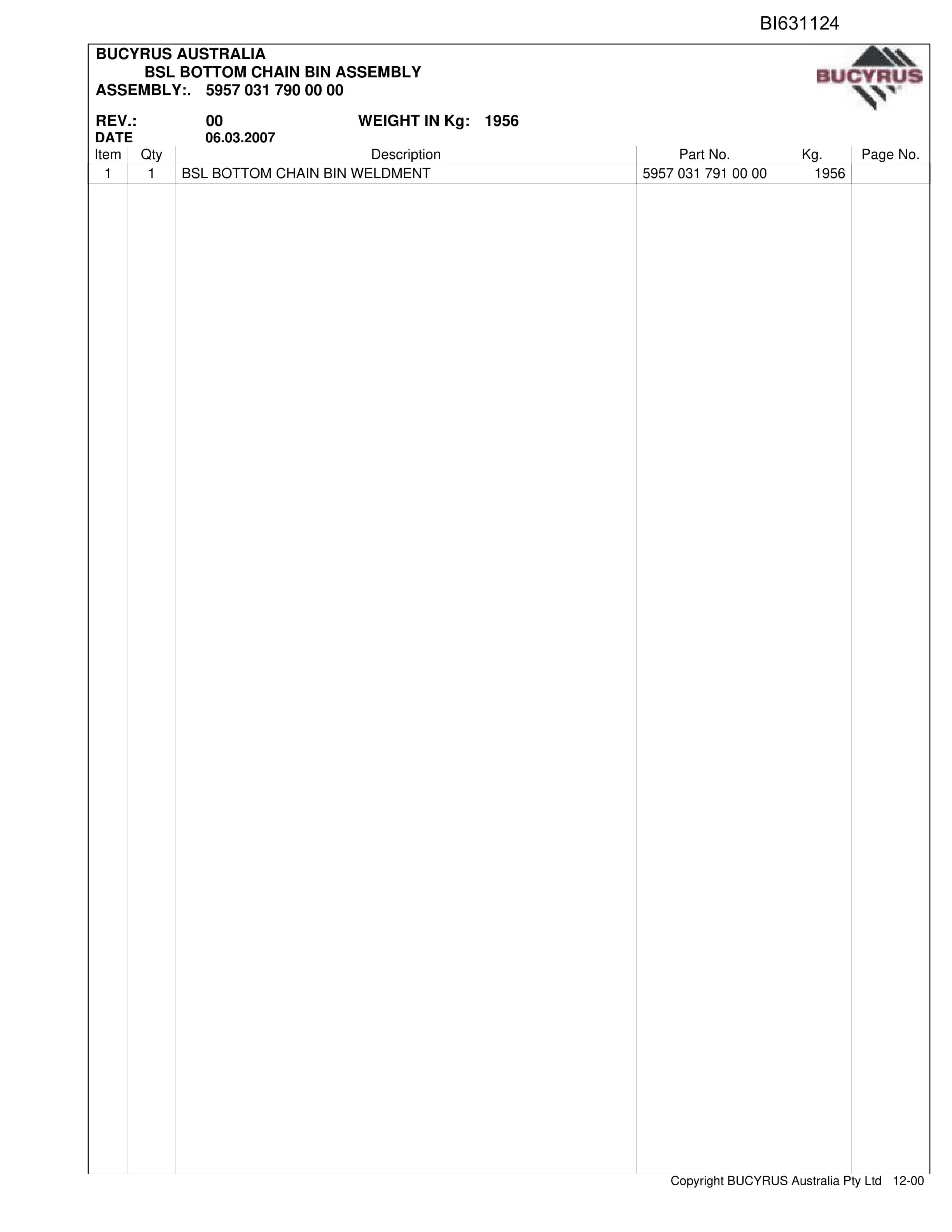 Bucyrus Longwall Accessories 2008 Parts Catalog BI631124-4