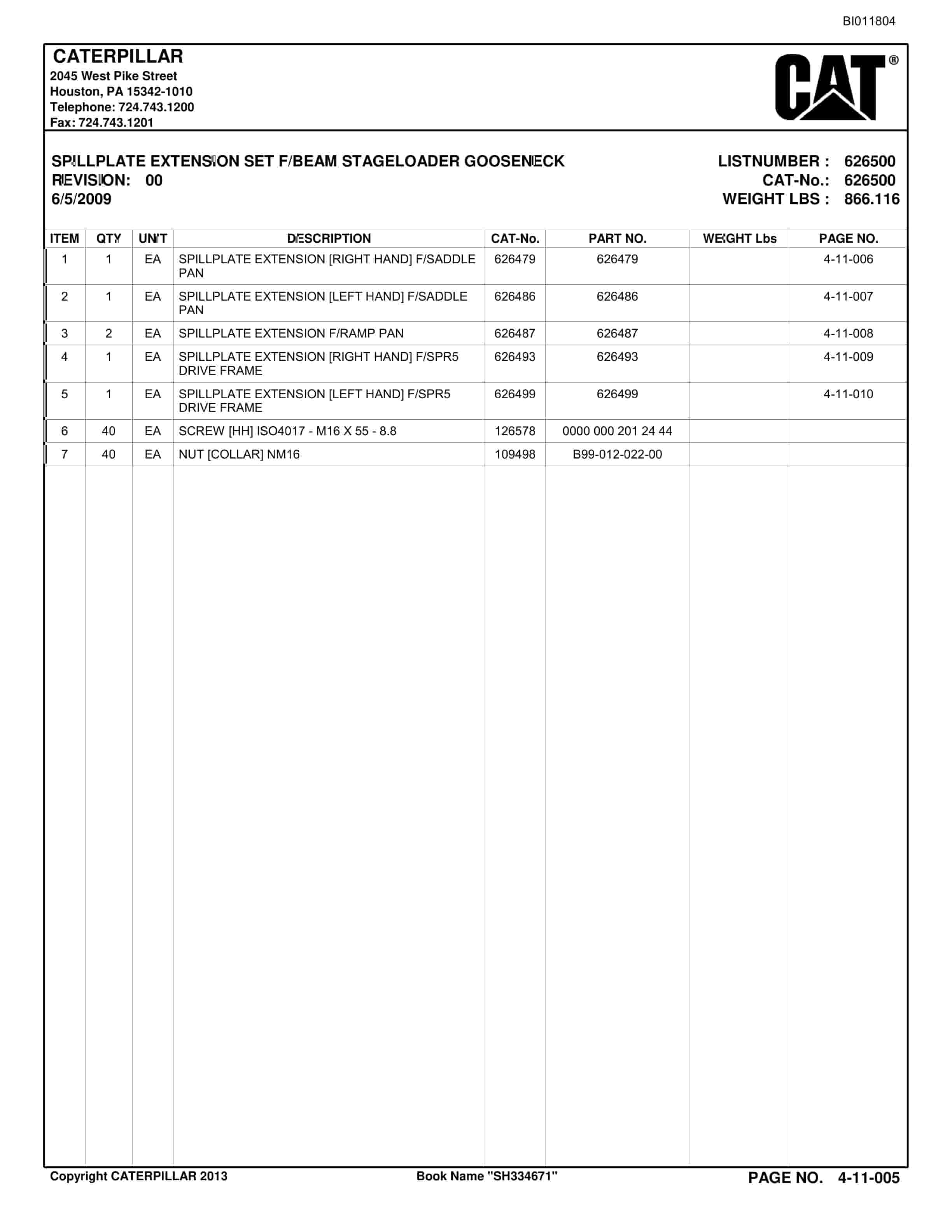 Bucyrus Longwall System Parts Catalog BI011804-5