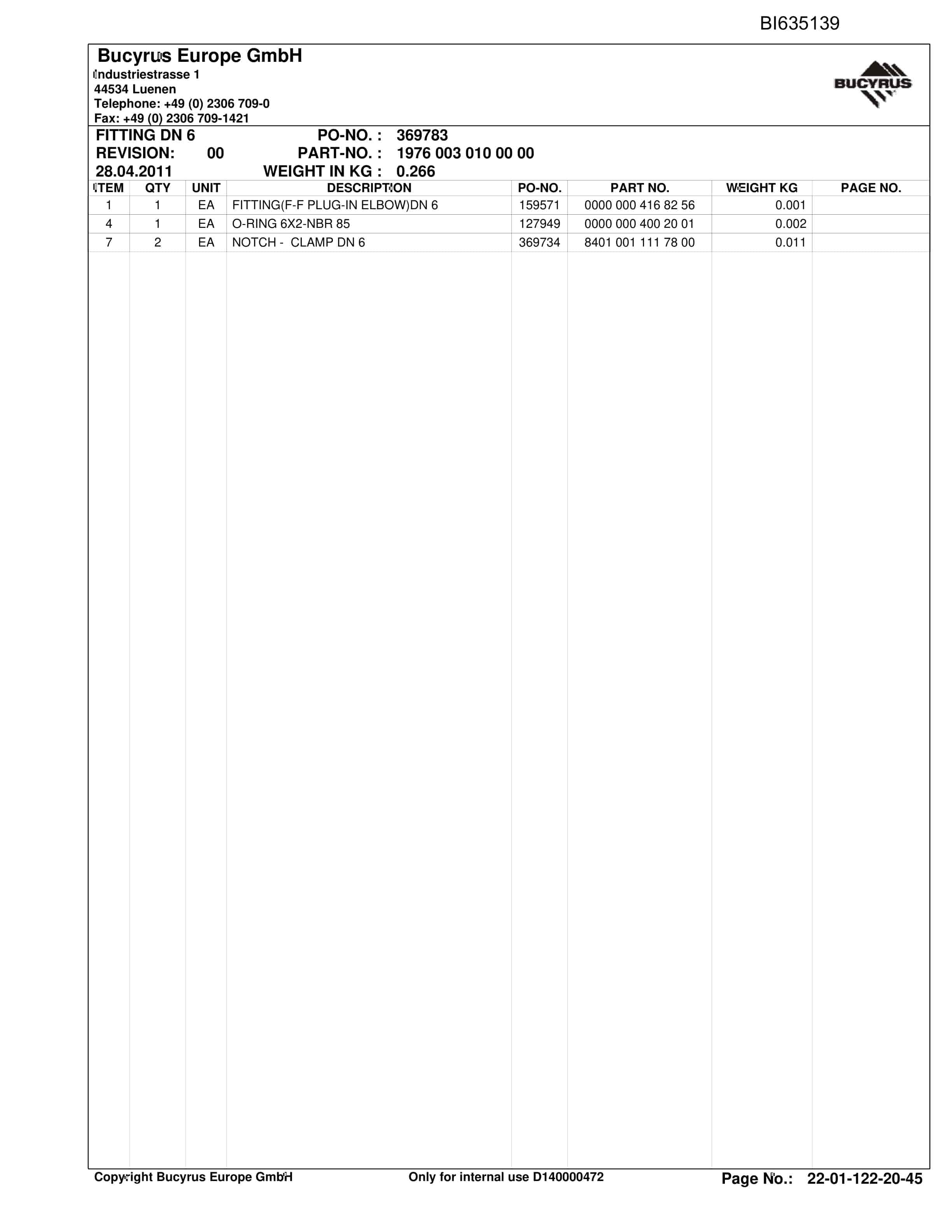 Bucyrus LTCC Conveyor System XIEGOU II Parts Catalog BI635139-3