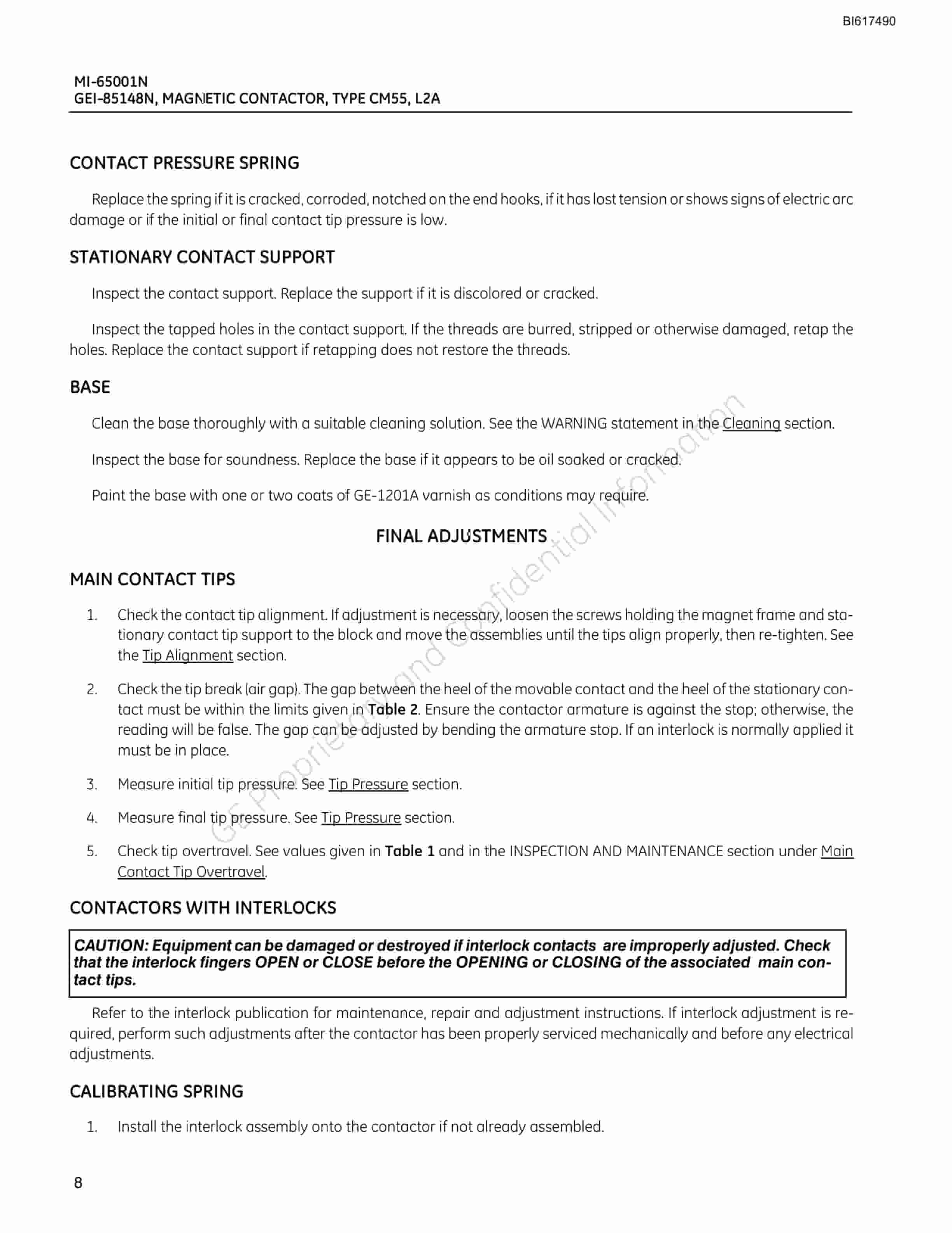 Bucyrus Magnetic Contactor Type CM55, L2A Technical Manual BI617490-3