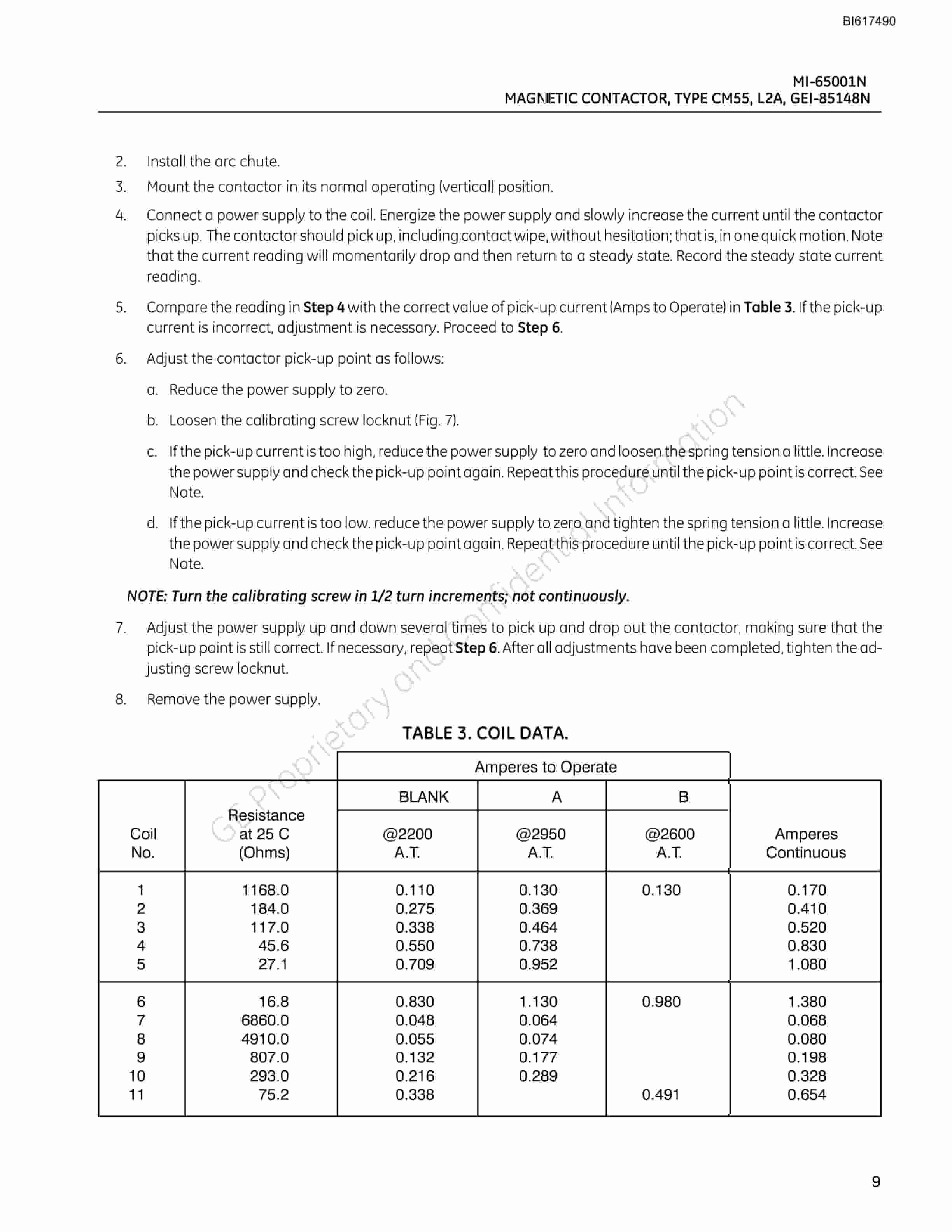 Bucyrus Magnetic Contactor Type CM55, L2A Technical Manual BI617490-4