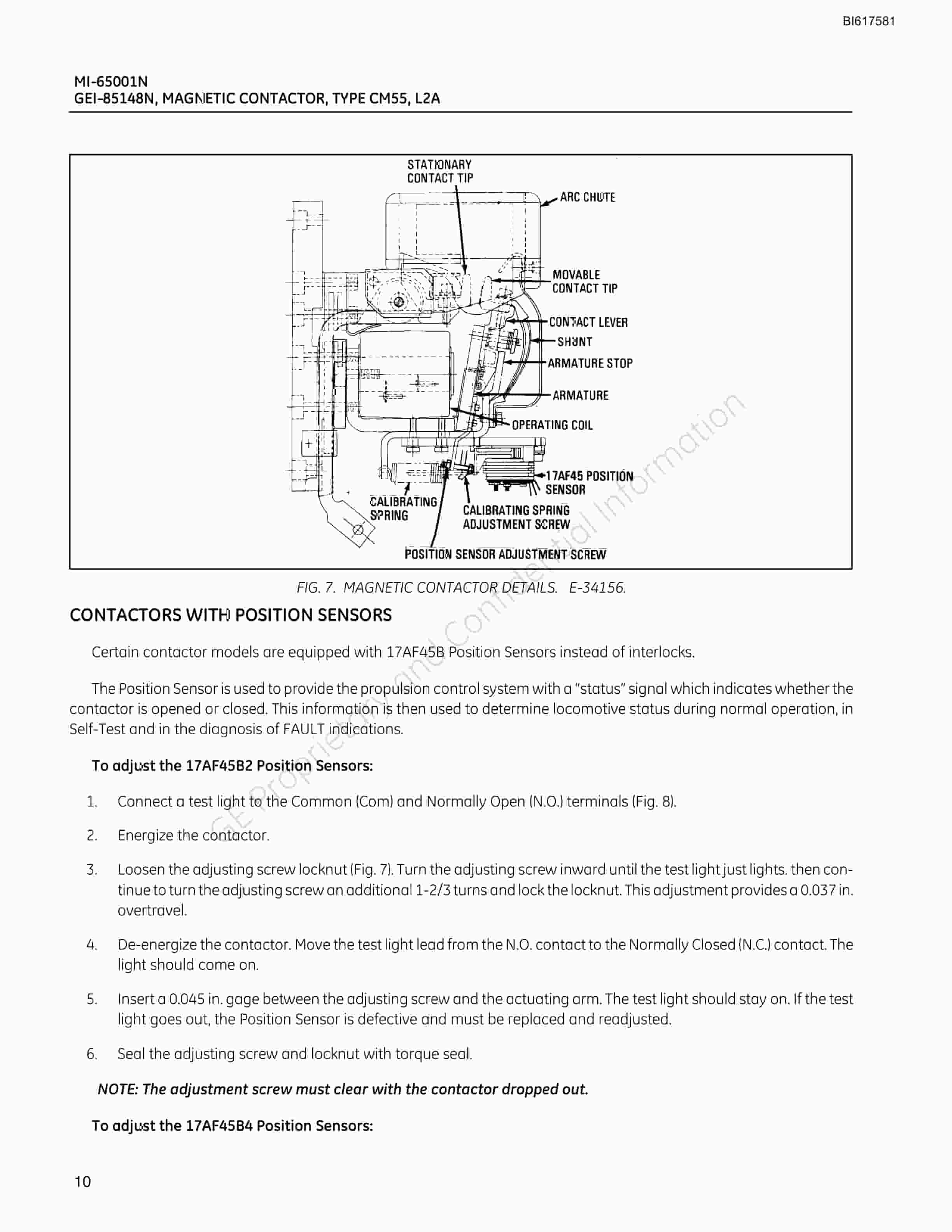 Bucyrus Magnetic Contactor, Type CM55, L2A Technical Manual BI617581-5