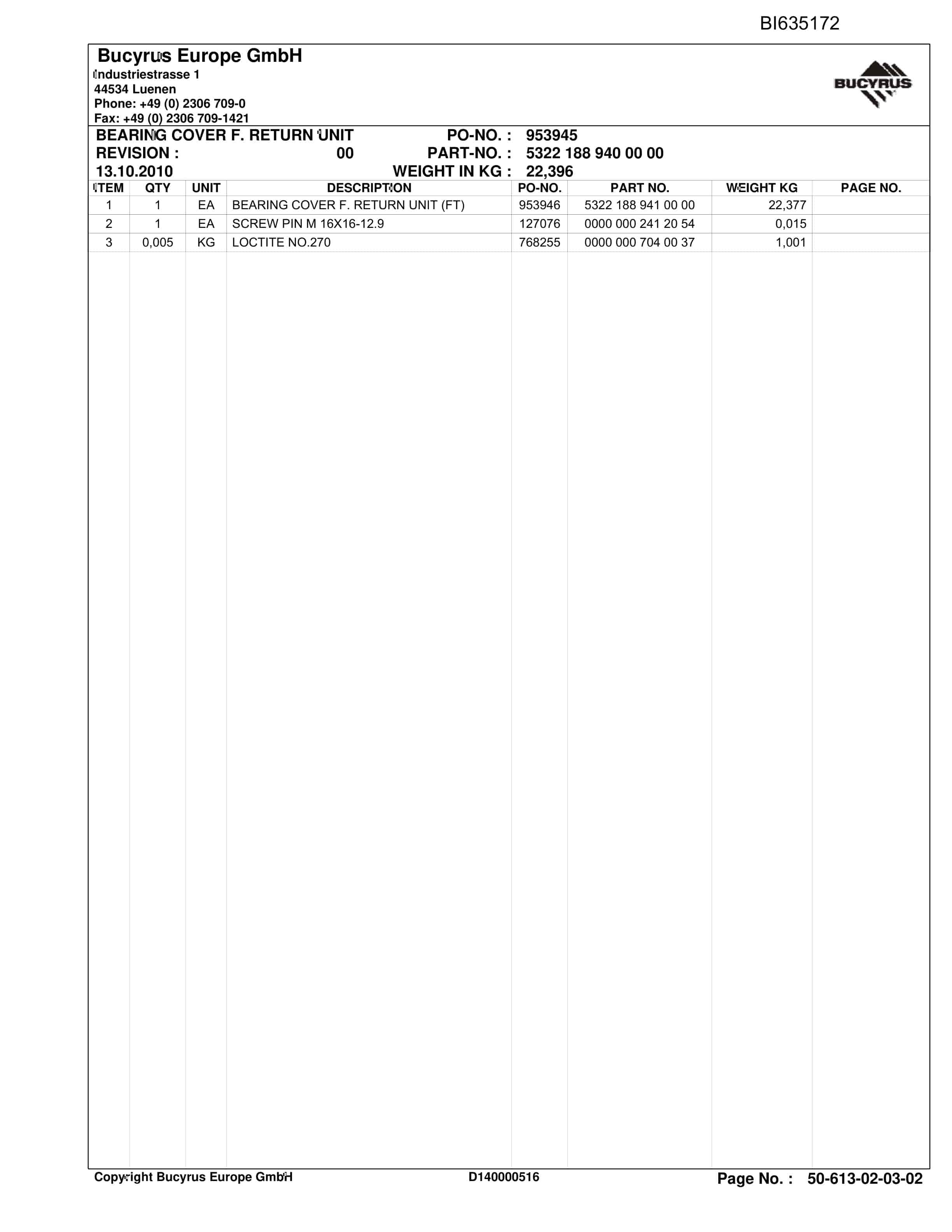 Bucyrus Mine GUOJIAHE LTCC Conveyor Parts Catalog BI635172-4