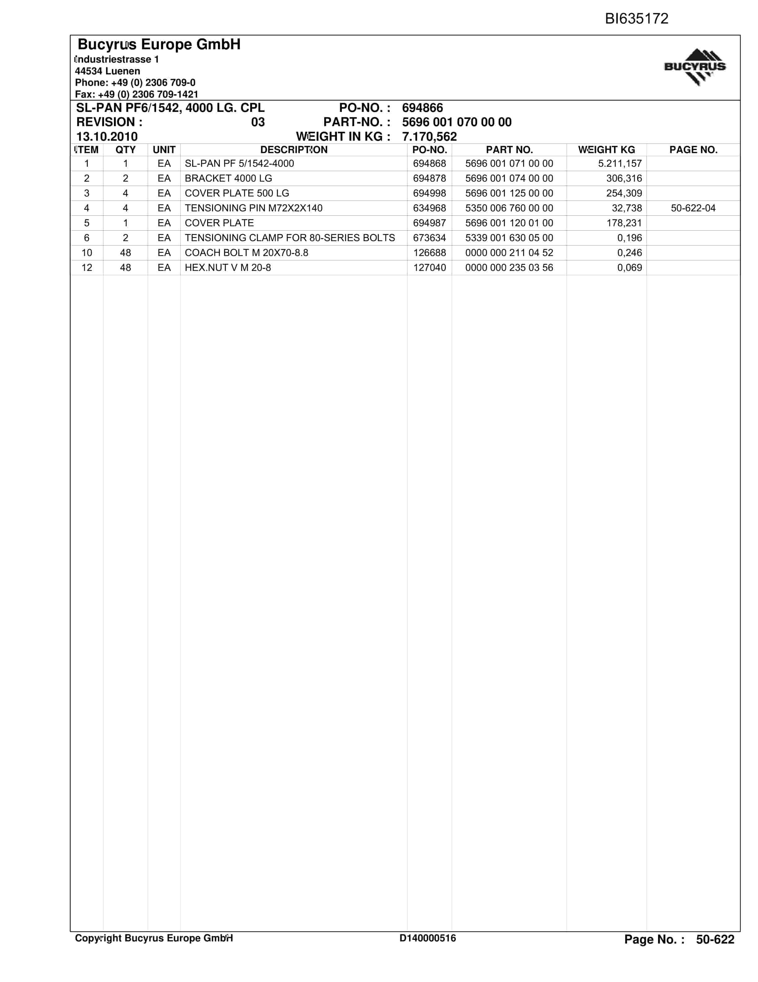 Bucyrus Mine GUOJIAHE LTCC Conveyor Parts Catalog BI635172-5