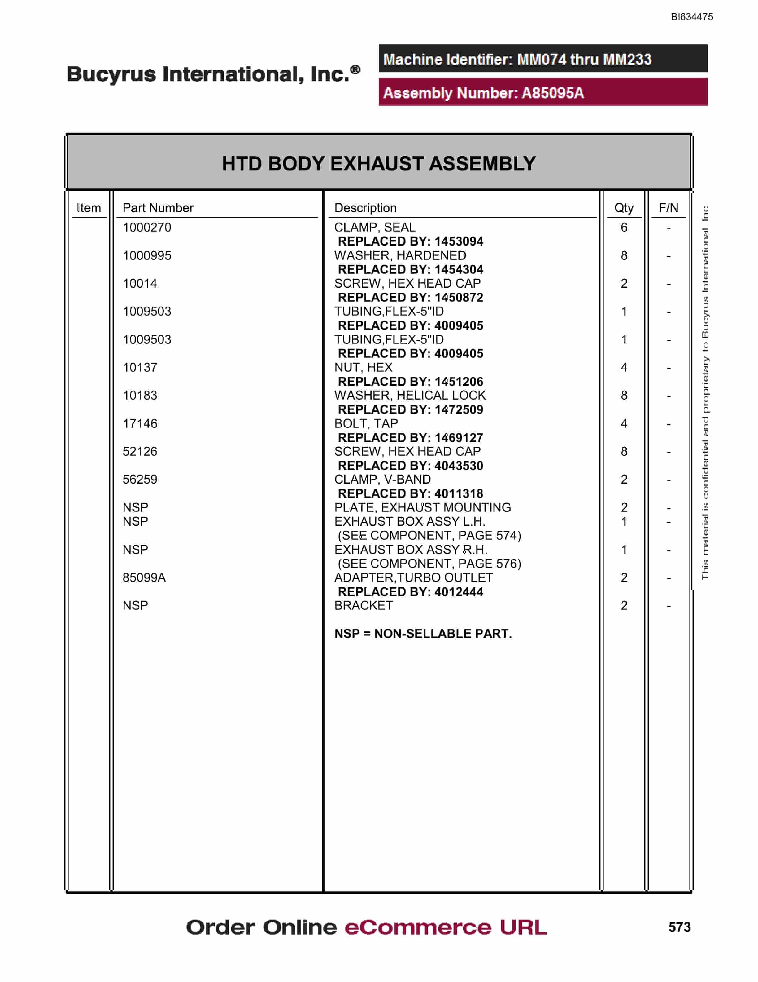 Bucyrus MK30B Parts Catalog BI634475-3