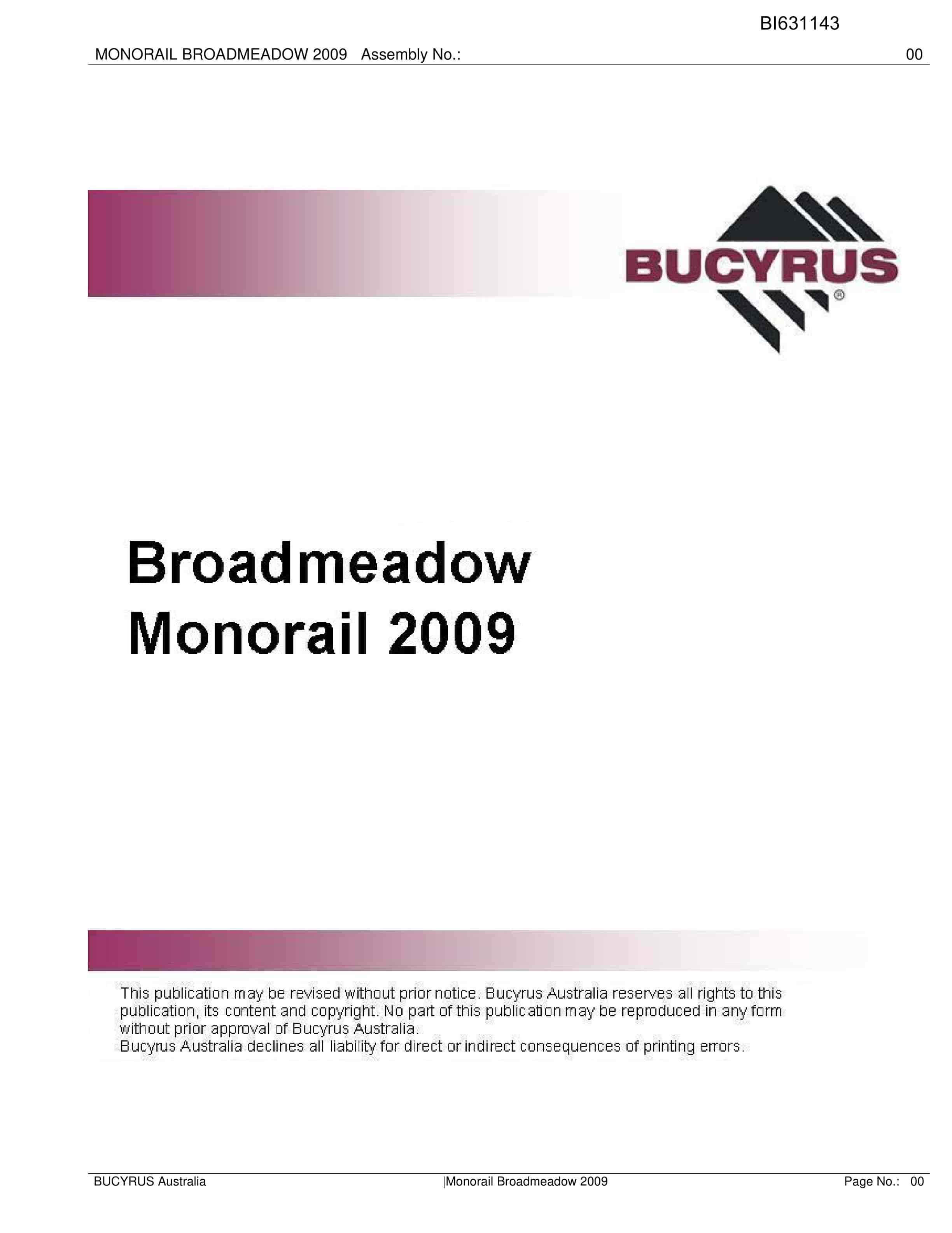 Bucyrus Monorail Broadmeadow 2009 Parts Catalog BI631143