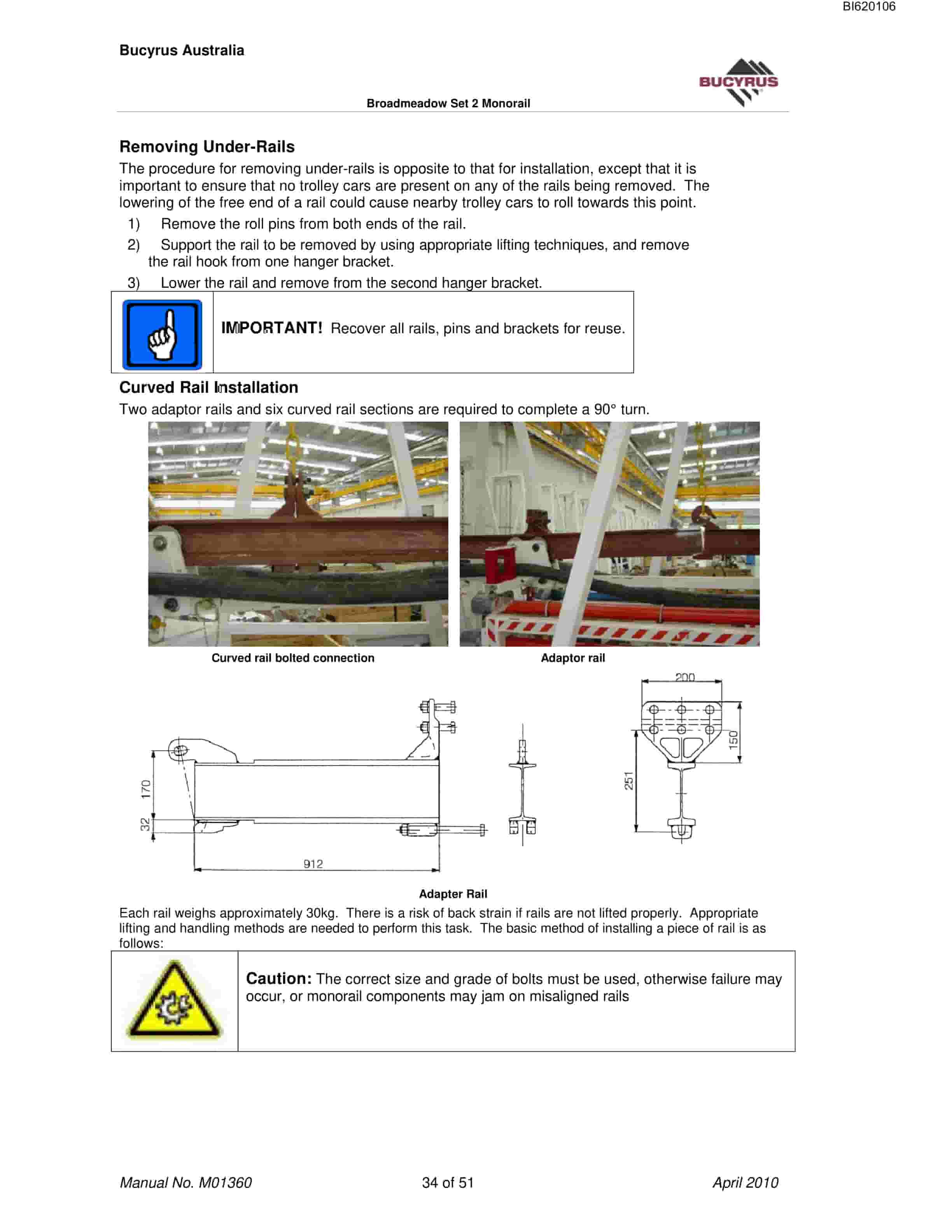 Bucyrus Monorail Operating Technical Manual BI620106-3