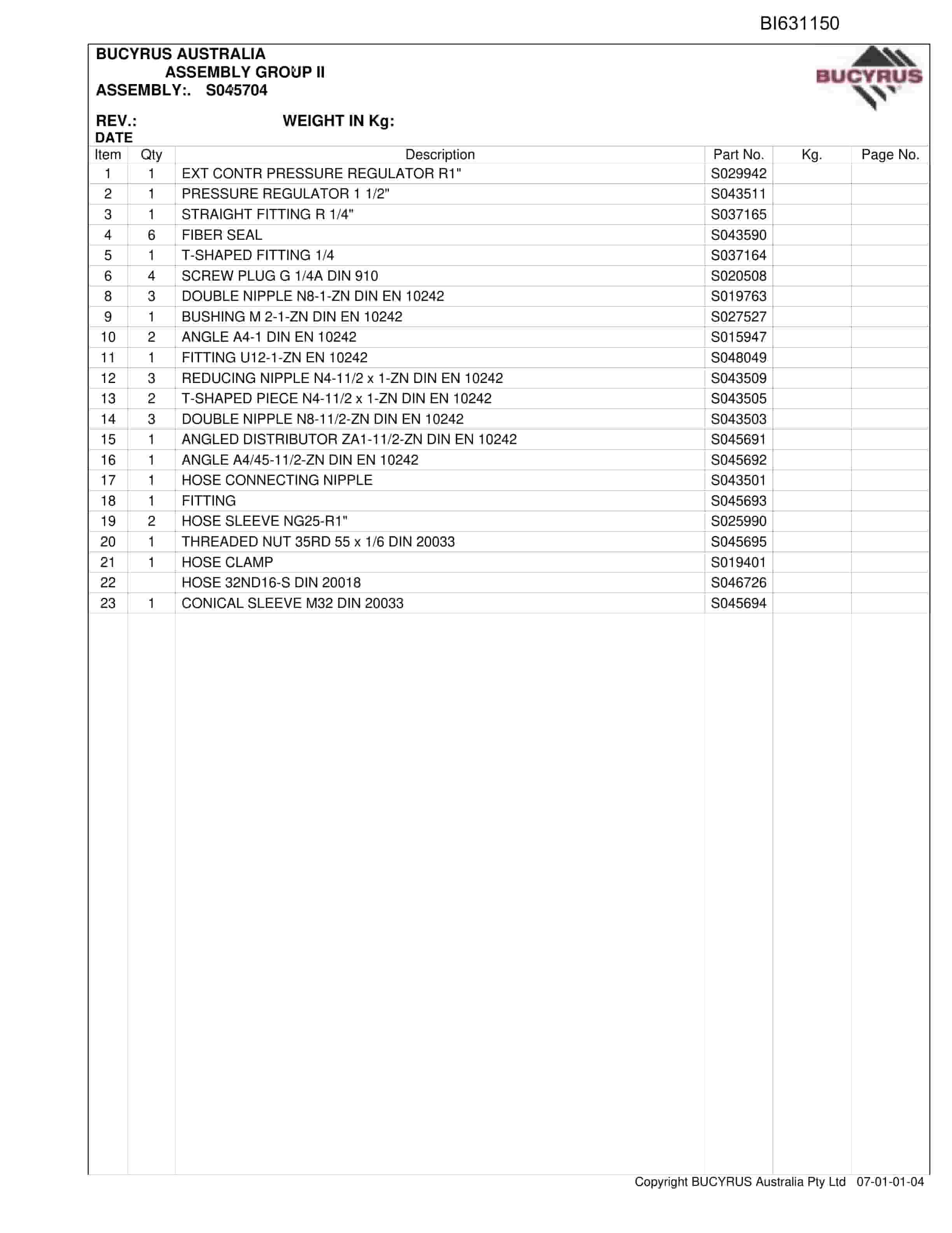 Bucyrus Monorail Ravensworth 2008 Parts Catalog BI631150-5