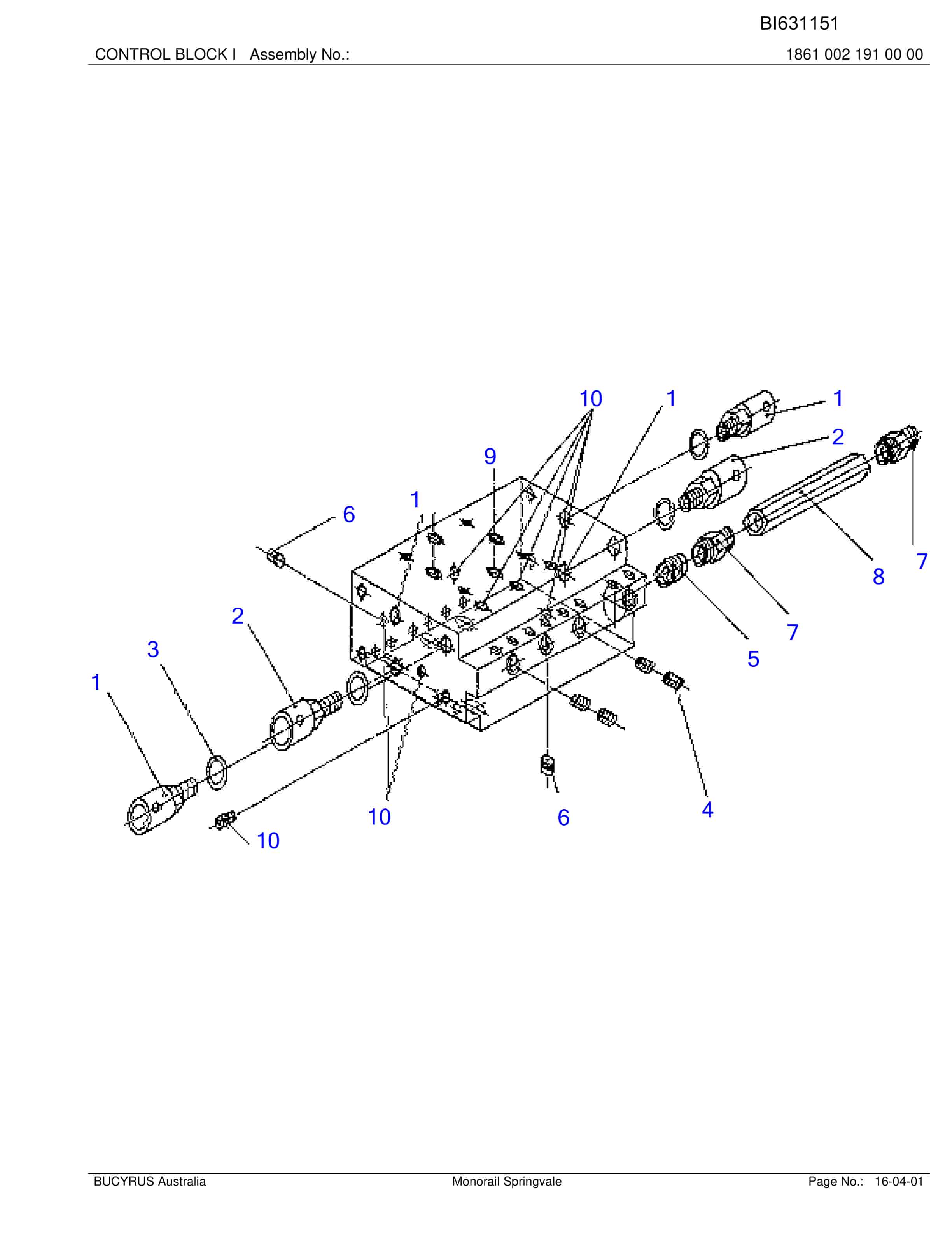 Bucyrus Monorail Springvale Parts Catalog BI631151-3