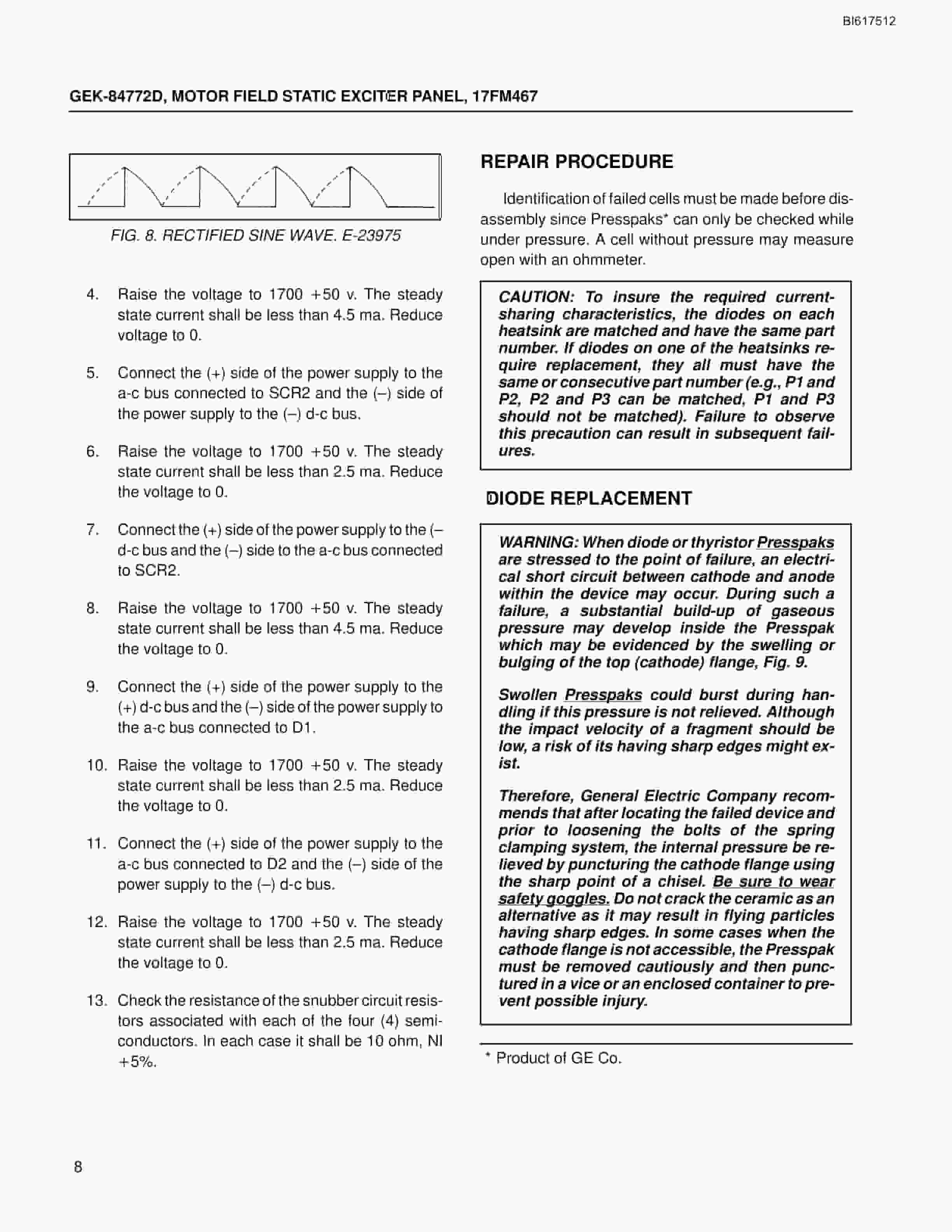 Bucyrus Motor Field Static Exciter Panel 17FM467 Technical Manual BI617512-2