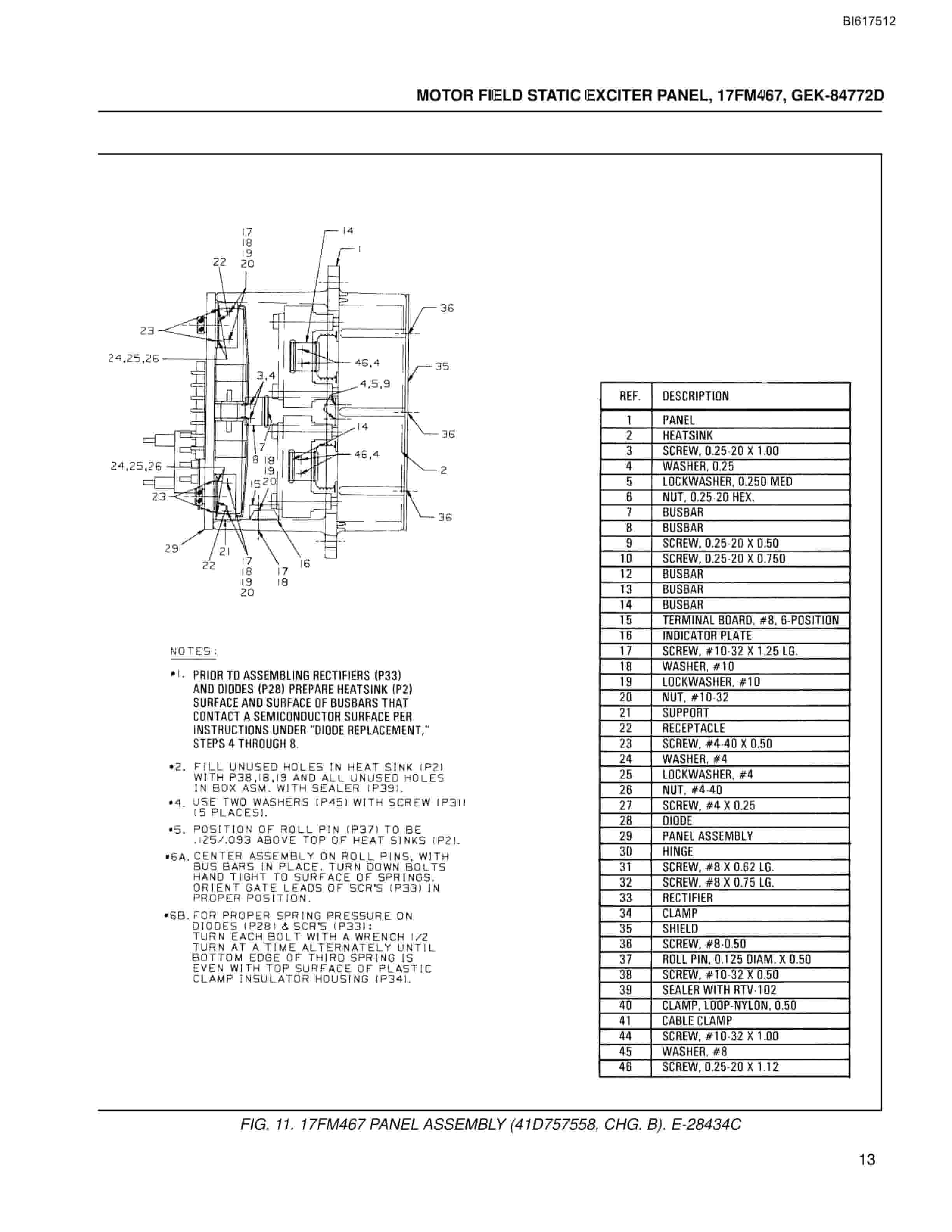 Bucyrus Motor Field Static Exciter Panel 17FM467 Technical Manual BI617512-5