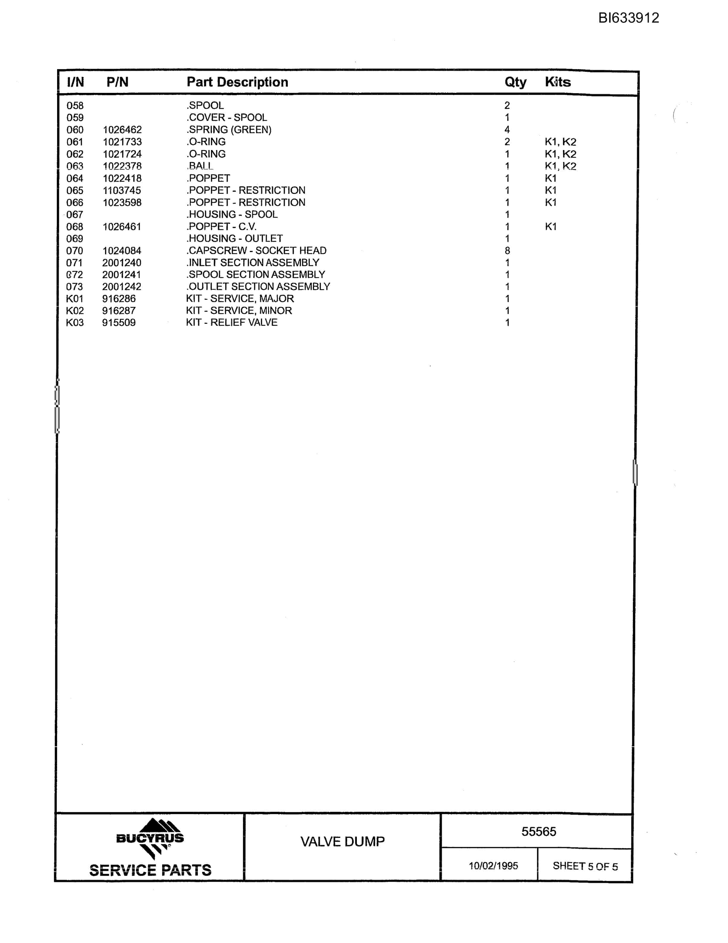 Bucyrus MT 4400 Truck Parts Catalog BI633912-3