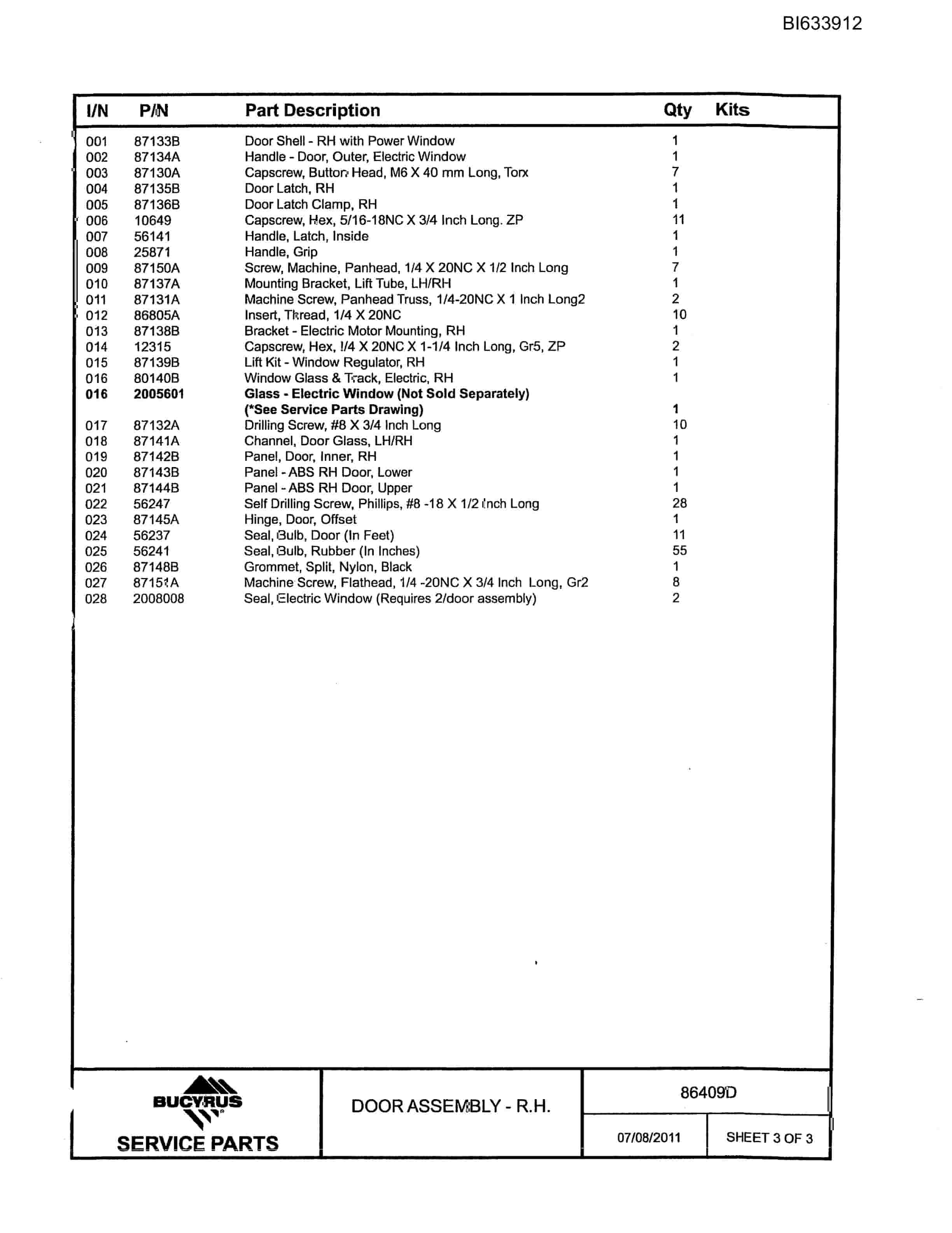 Bucyrus MT 4400 Truck Parts Catalog BI633912-5