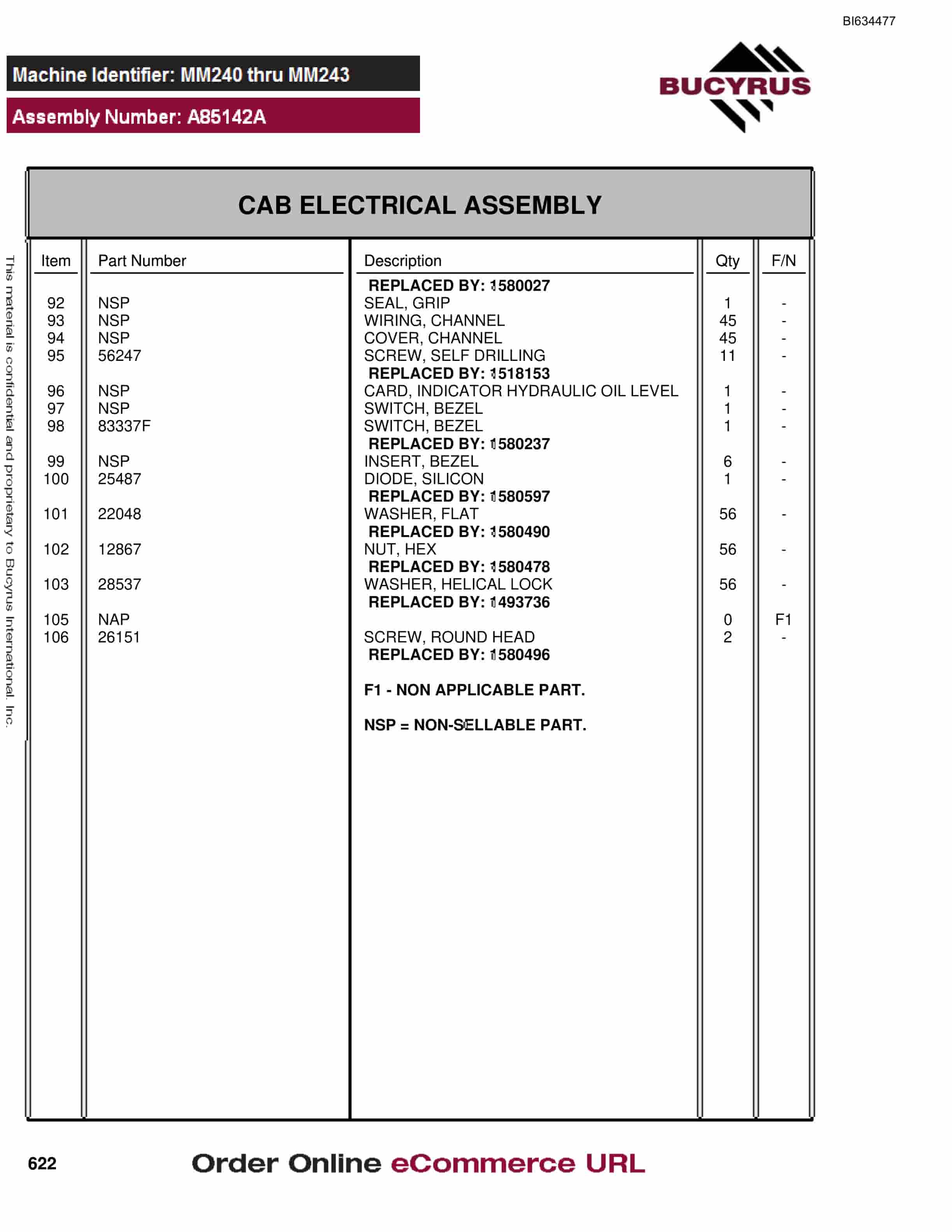 Bucyrus MT3300 AC Parts Catalog BI634477-3