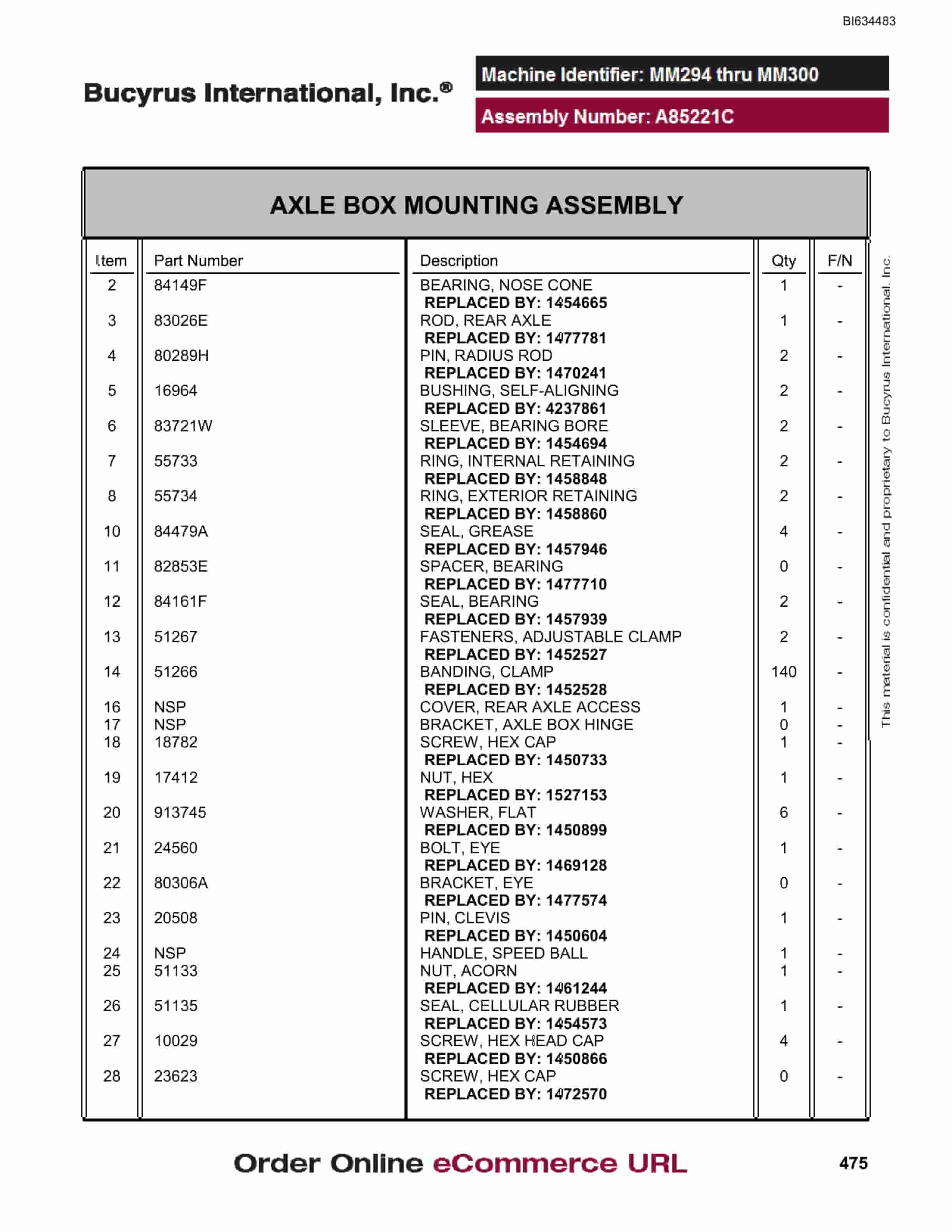 Bucyrus MT3300 AC Parts Catalog BI634483-2