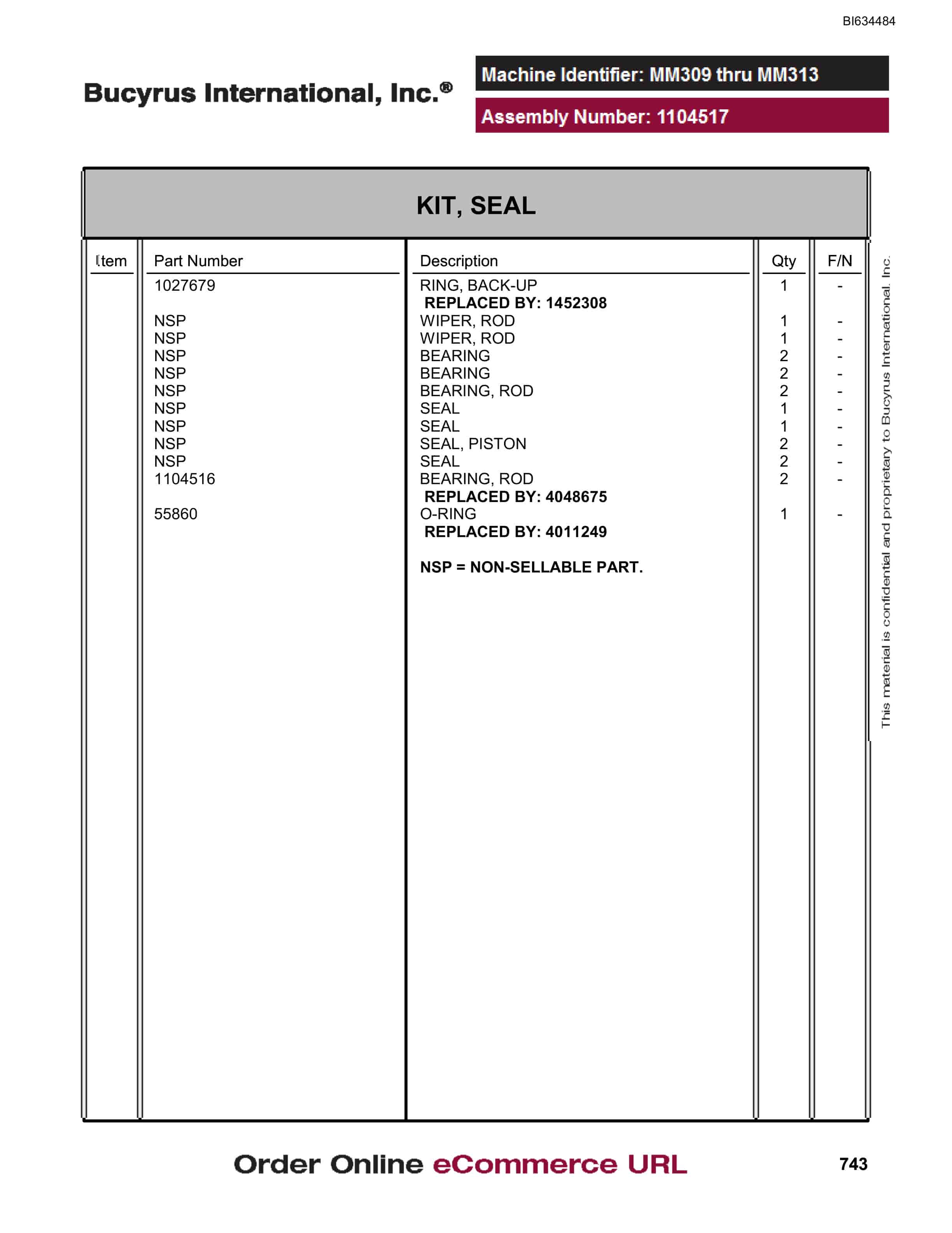 Bucyrus MT3300 AC Parts Catalog BI634484-5
