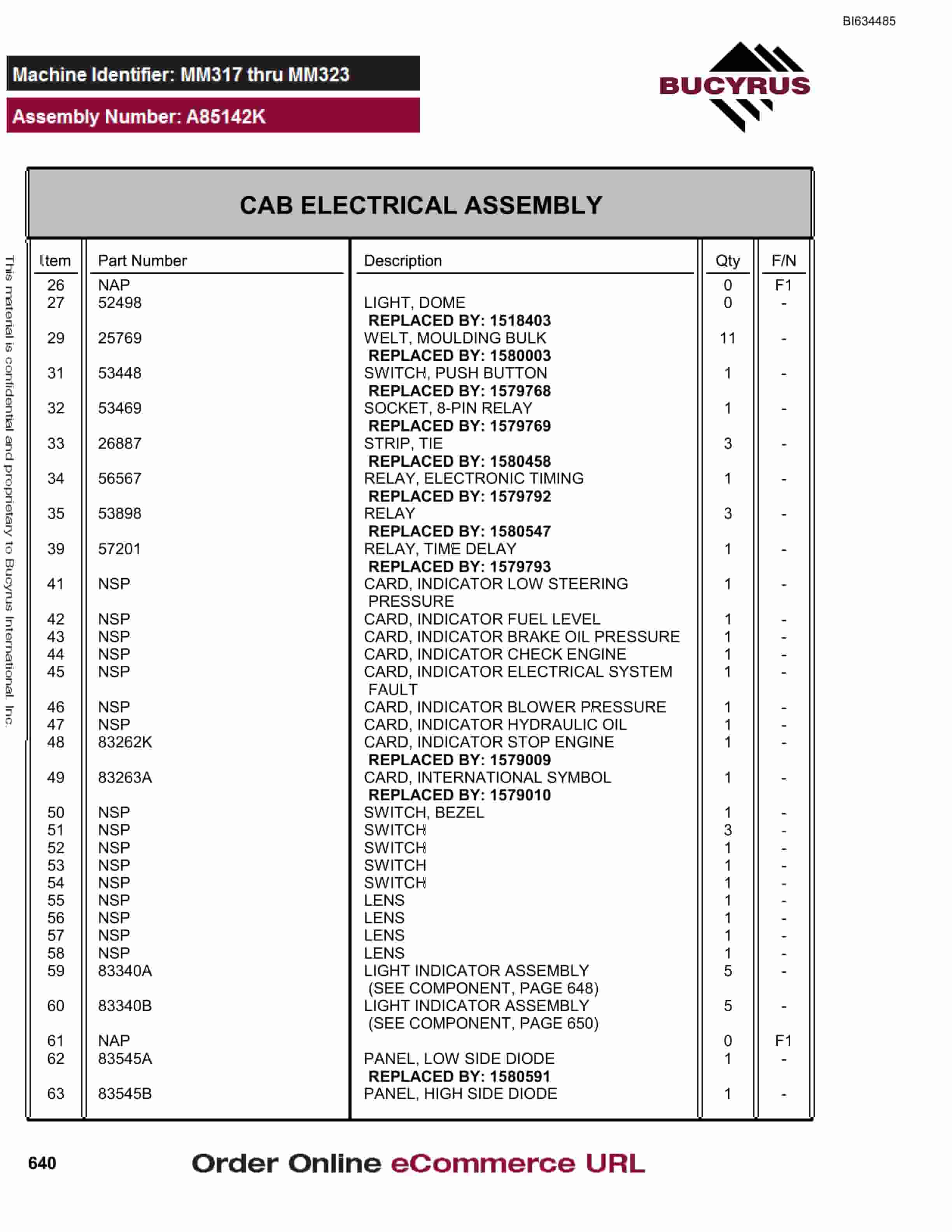 Bucyrus MT3300 AC Parts Catalog BI634485-3