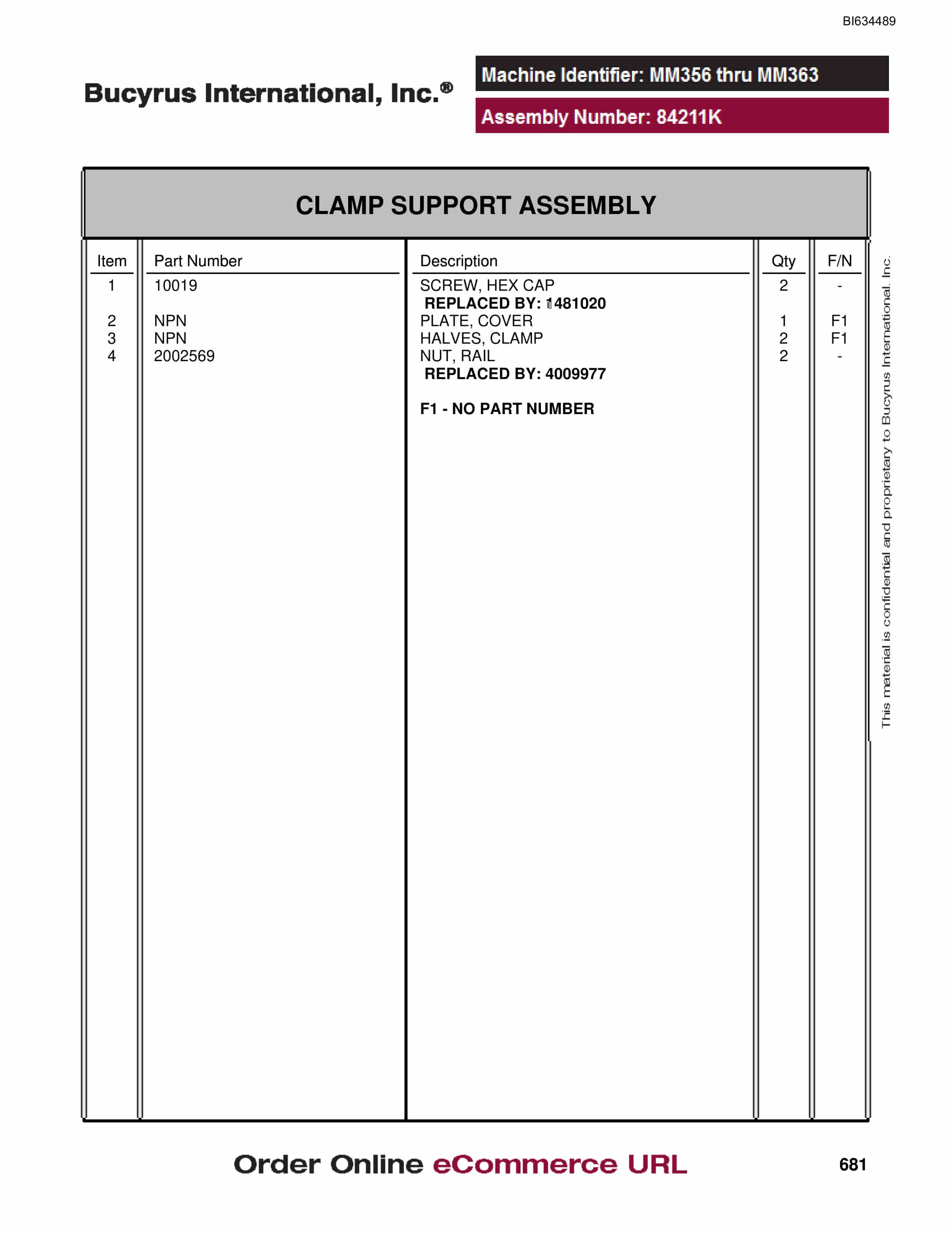 Bucyrus MT3300 AC Parts Catalog BI634489-4