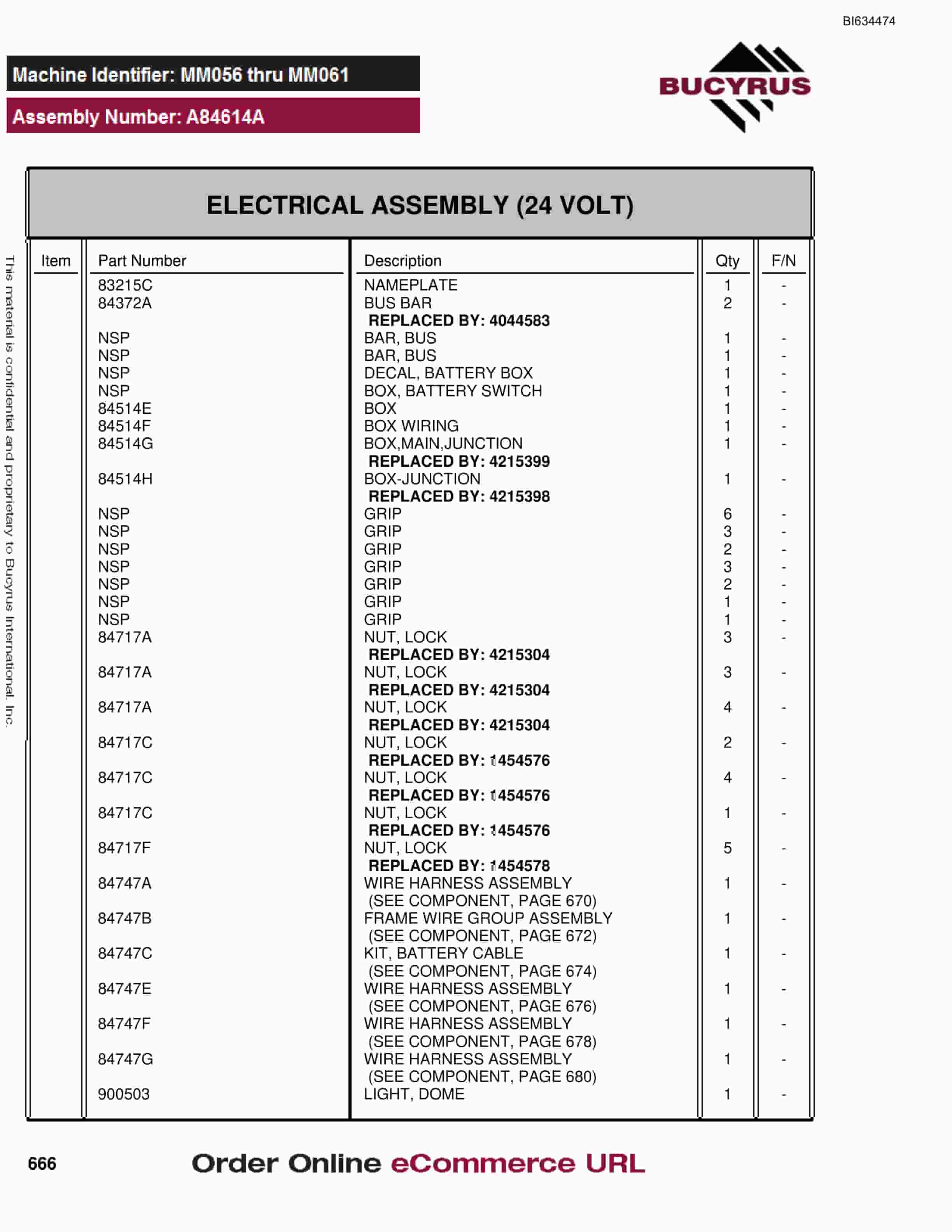 Bucyrus MT3300 Parts Catalog BI634474-4
