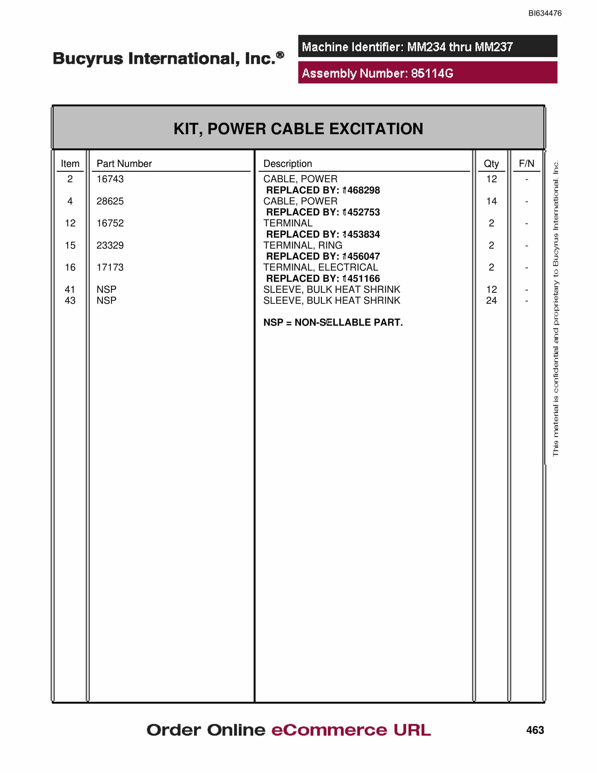 Bucyrus MT3300 Parts Catalog BI634476-2