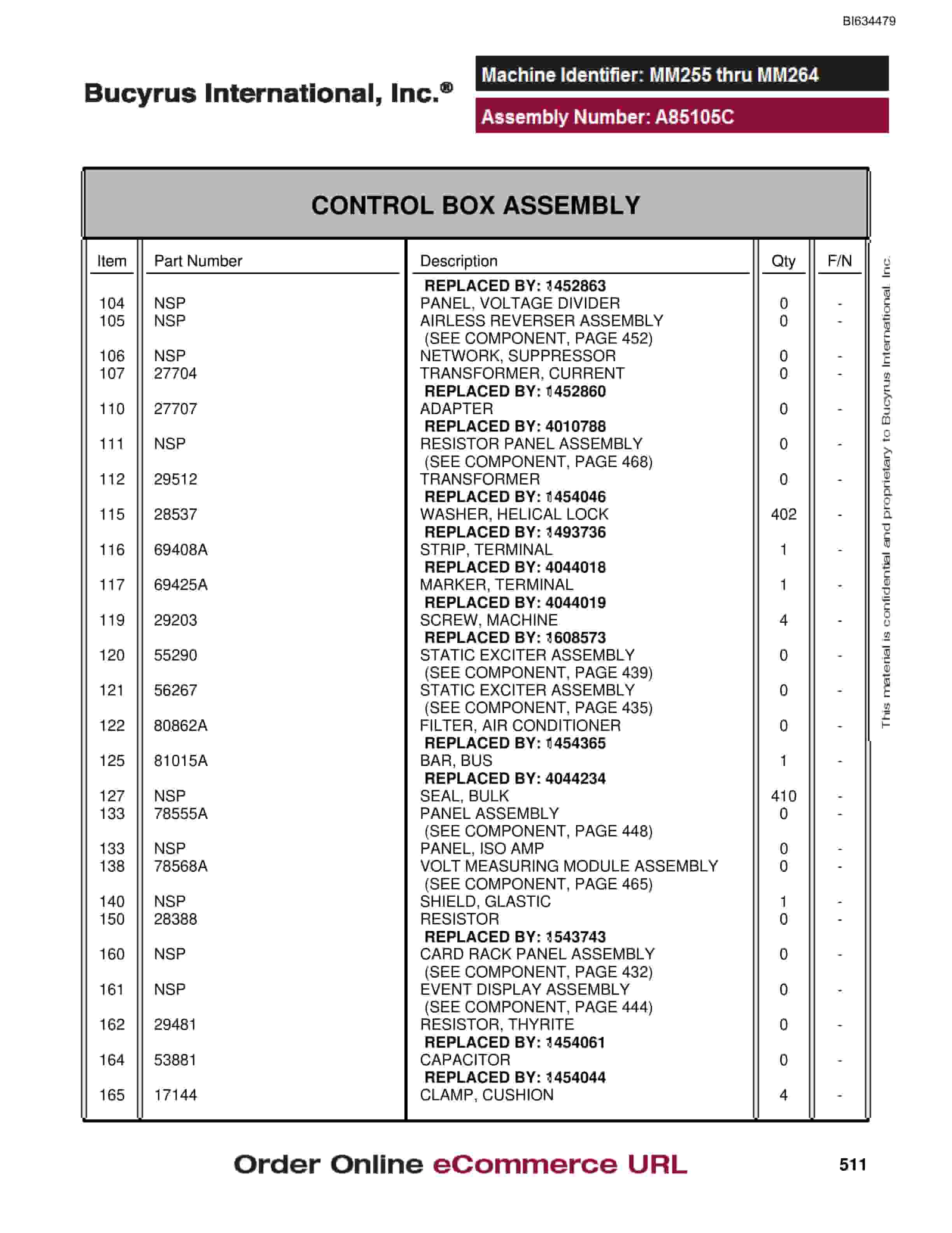 Bucyrus MT3300 Parts Catalog BI634479-2
