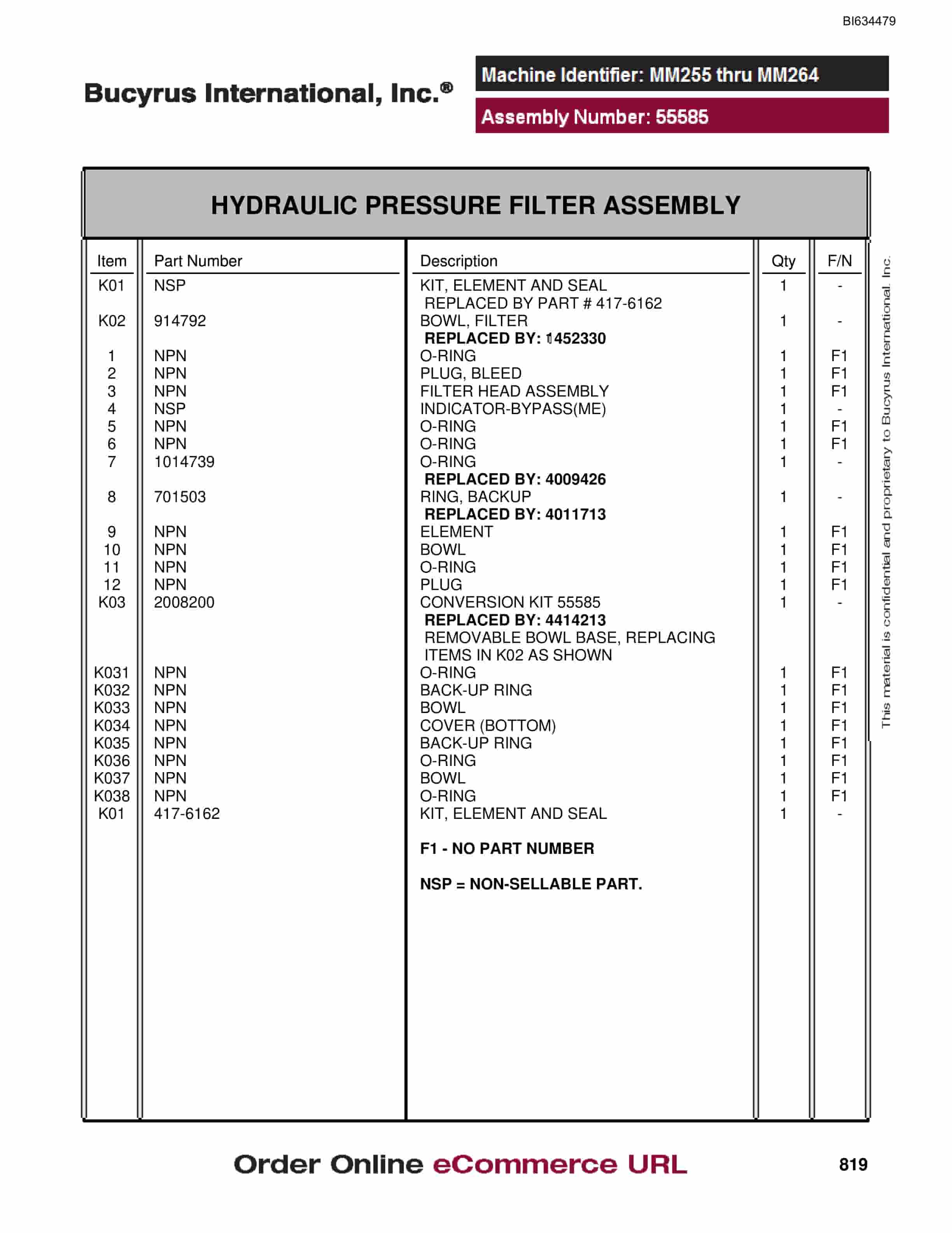 Bucyrus MT3300 Parts Catalog BI634479-5