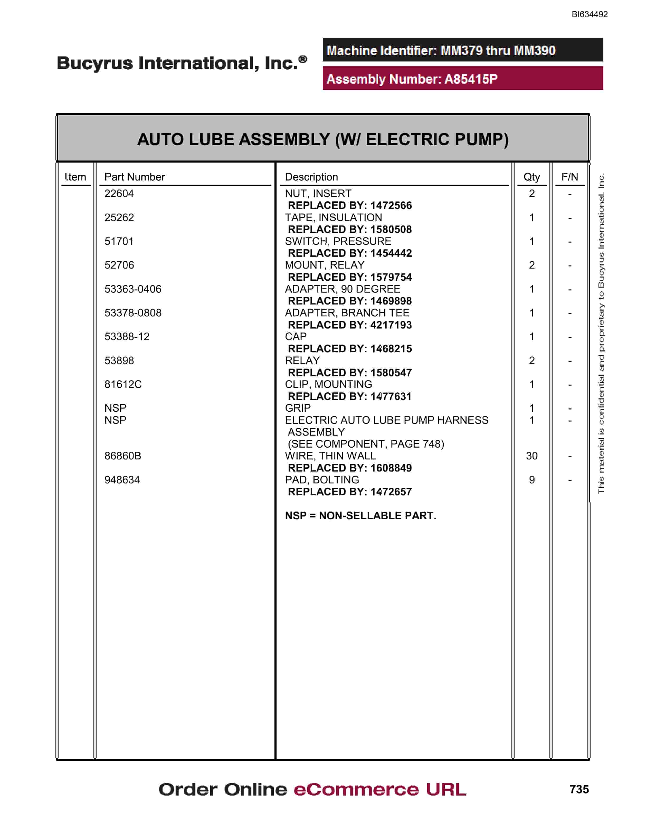 Bucyrus MT3300 Parts Catalog BI634492-5