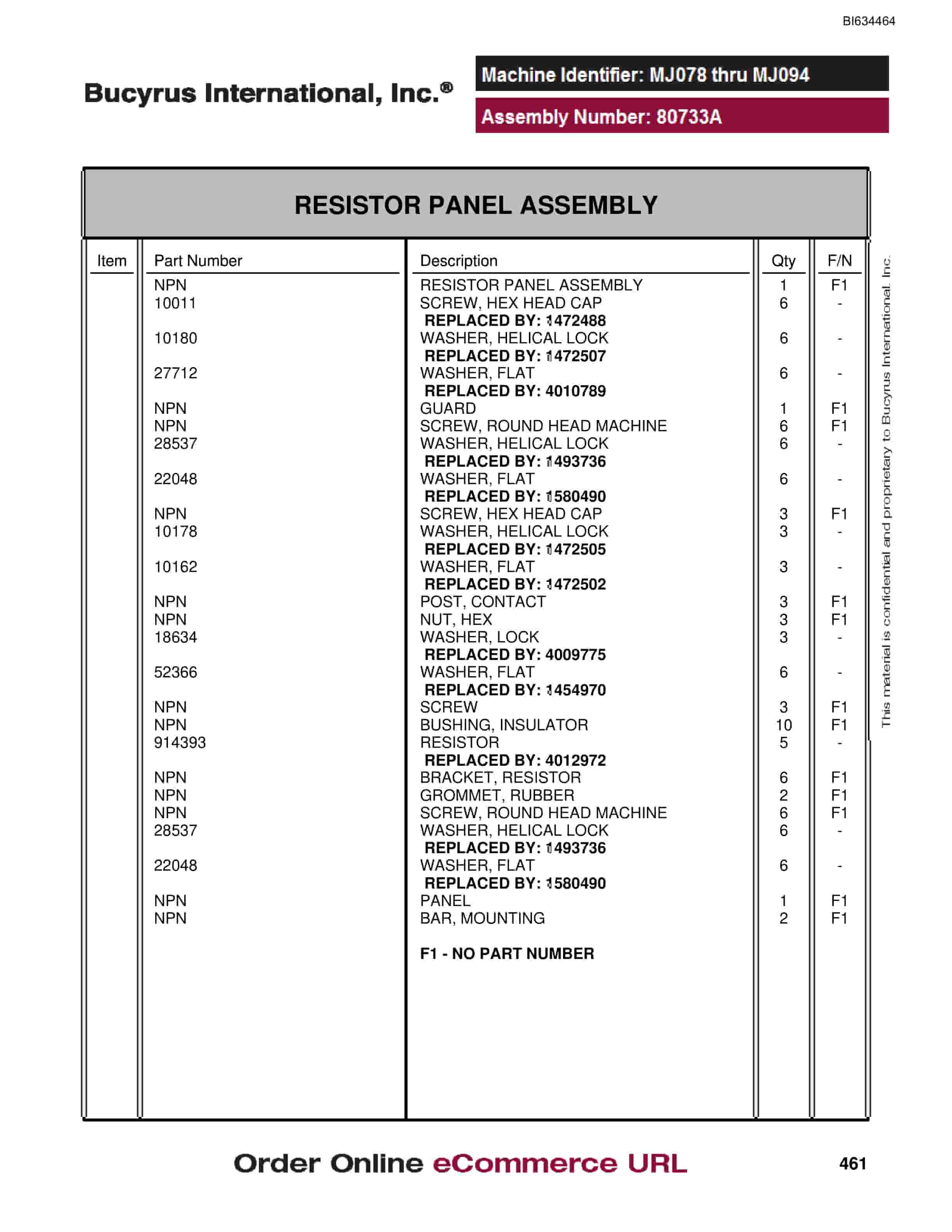 Bucyrus MT3600 Parts Catalog BI634464-2