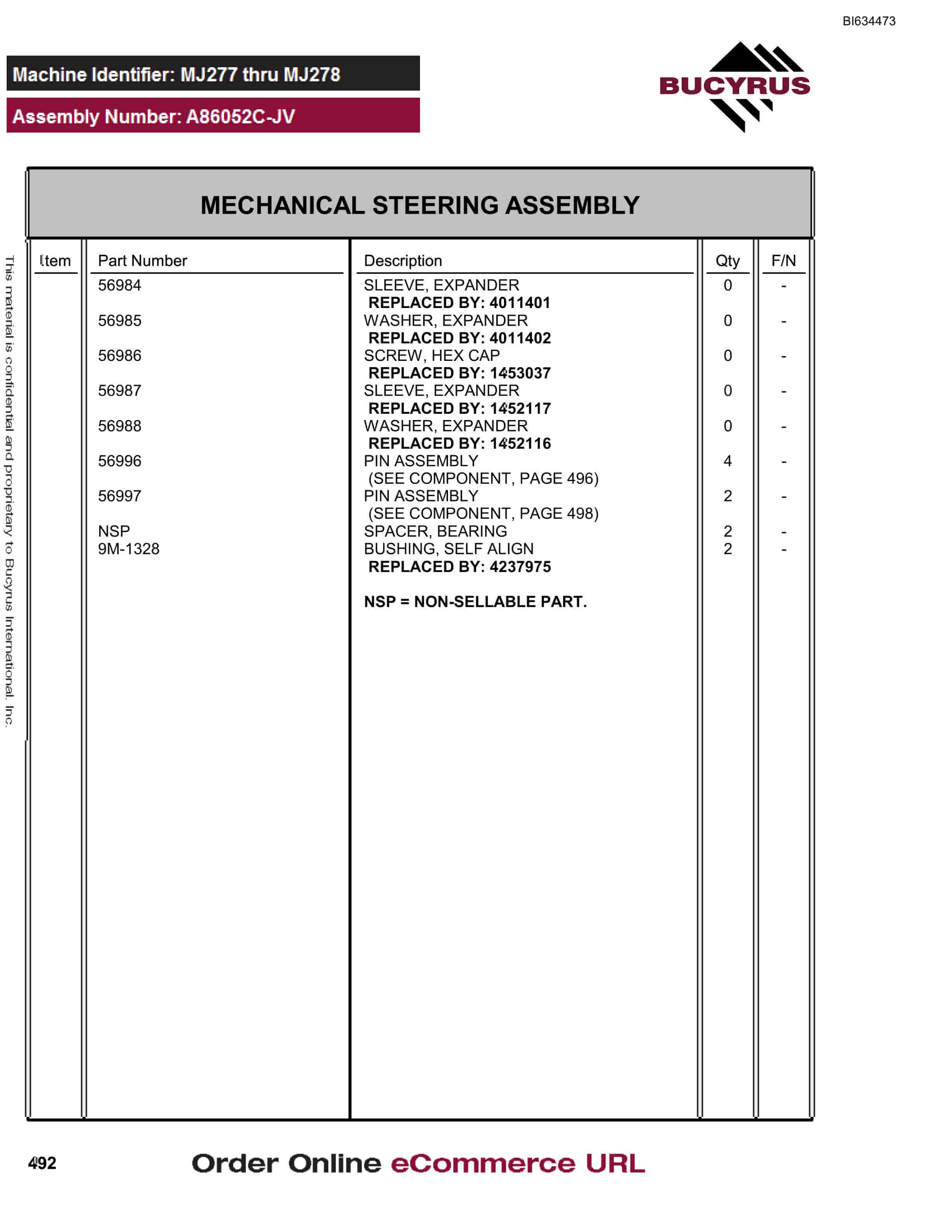 Bucyrus MT3600B Parts Catalog BI634473-2
