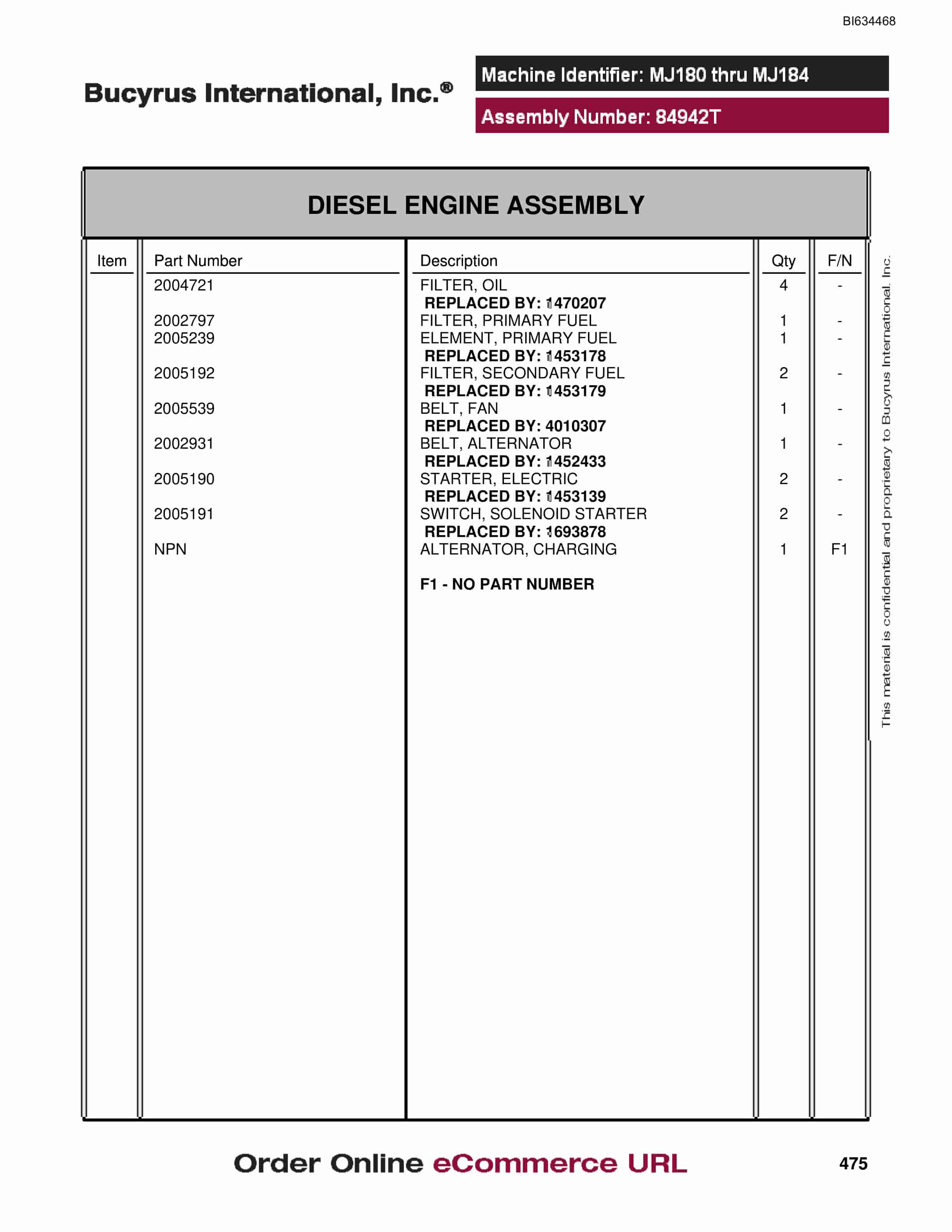 Bucyrus MT3700 AC Parts Catalog BI634468-2